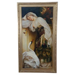 Odalisque Contemporary School Oil Painting After Frederick Leighton Woman Swan