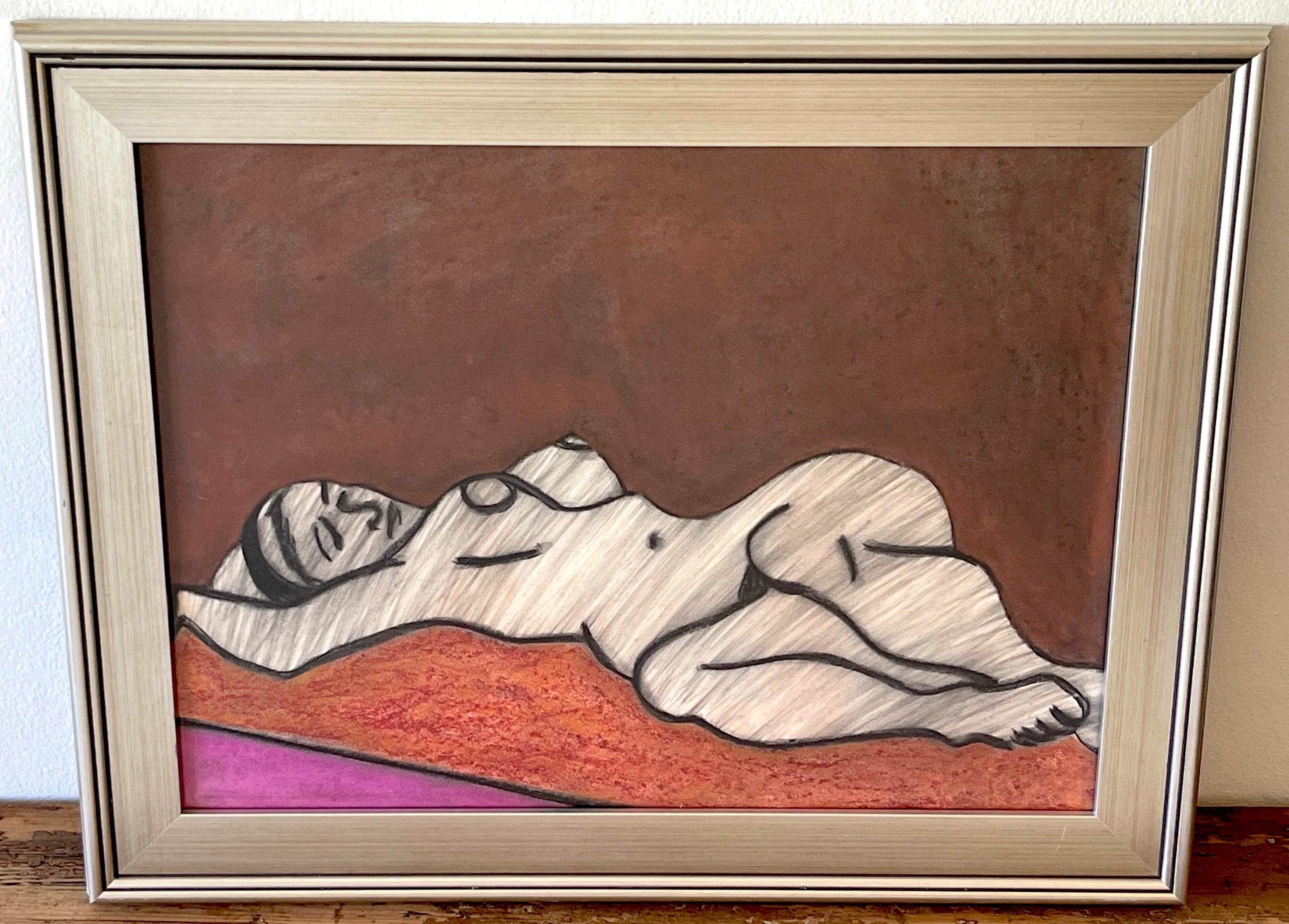 'Odalisque' Oil/Mixed Media on Paper, 1960s by Douglas D. Peden  For Sale 2
