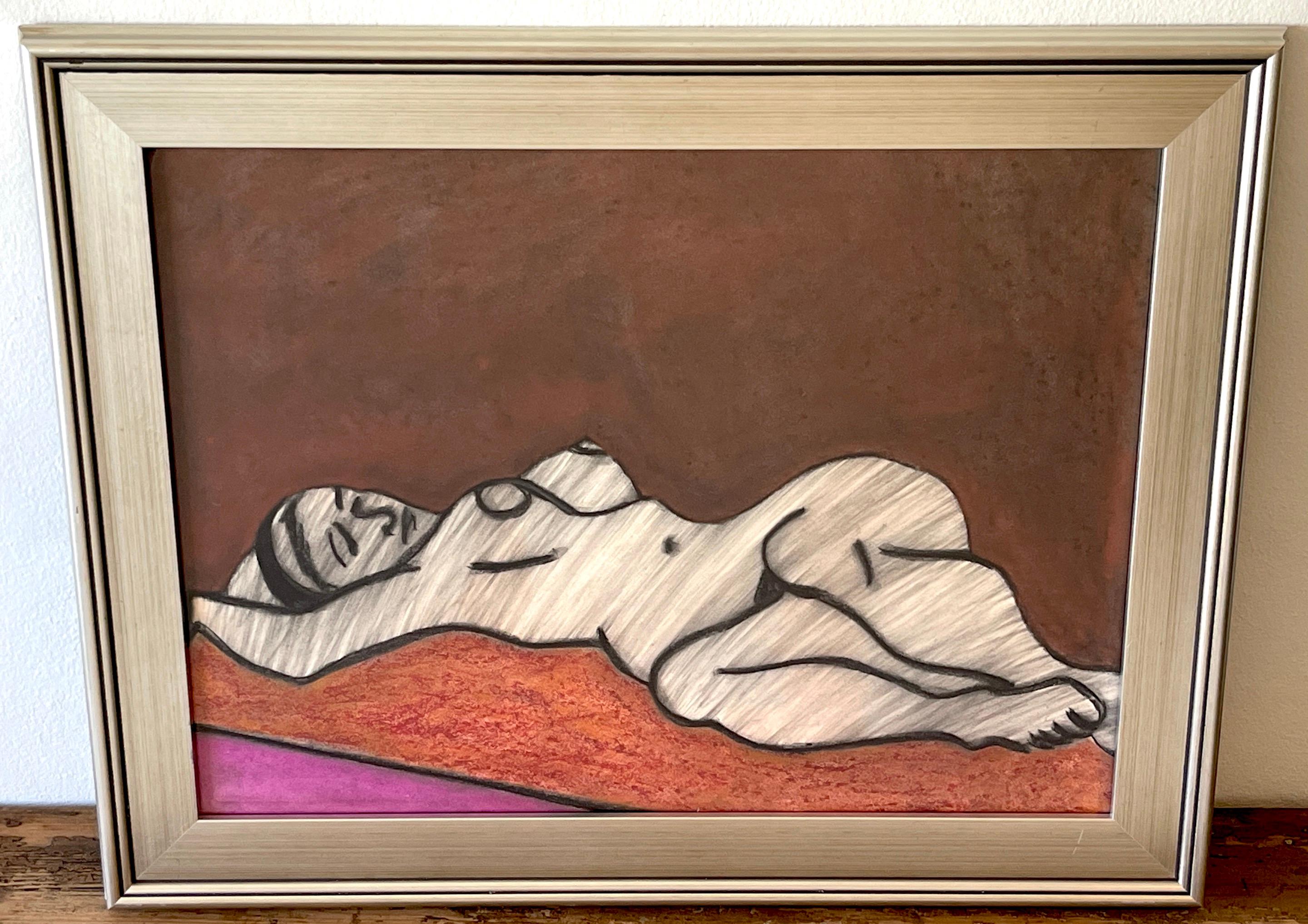'Odalisque' Oil/Mixed Media on Paper, 1960s by Douglas D. Peden 
USA, 1933-2015, Listed Modern Painter, Mathematician & Scholar
Oil/Mixed Media on Paper 
Signed in Pencil on Back 'Douglas Peden' 
This work measures 18-Inches x 24-Inches