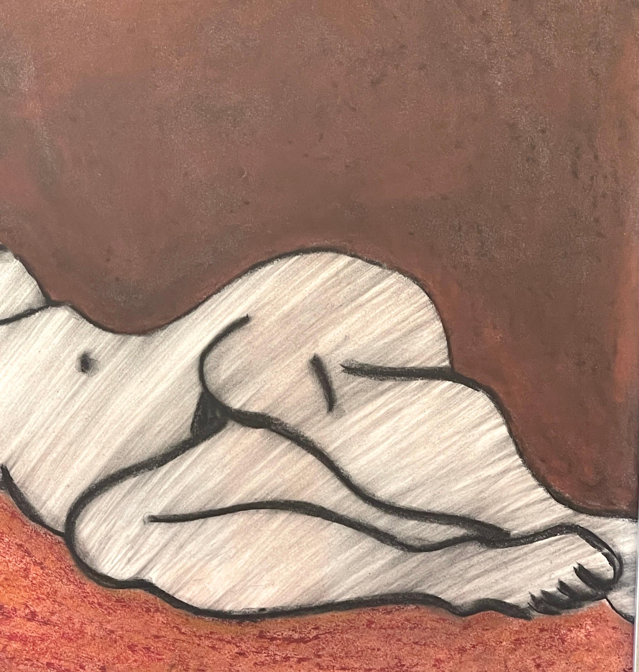 'Odalisque' Oil/Mixed Media on Paper, 1960s by Douglas D. Peden  In Good Condition For Sale In West Palm Beach, FL