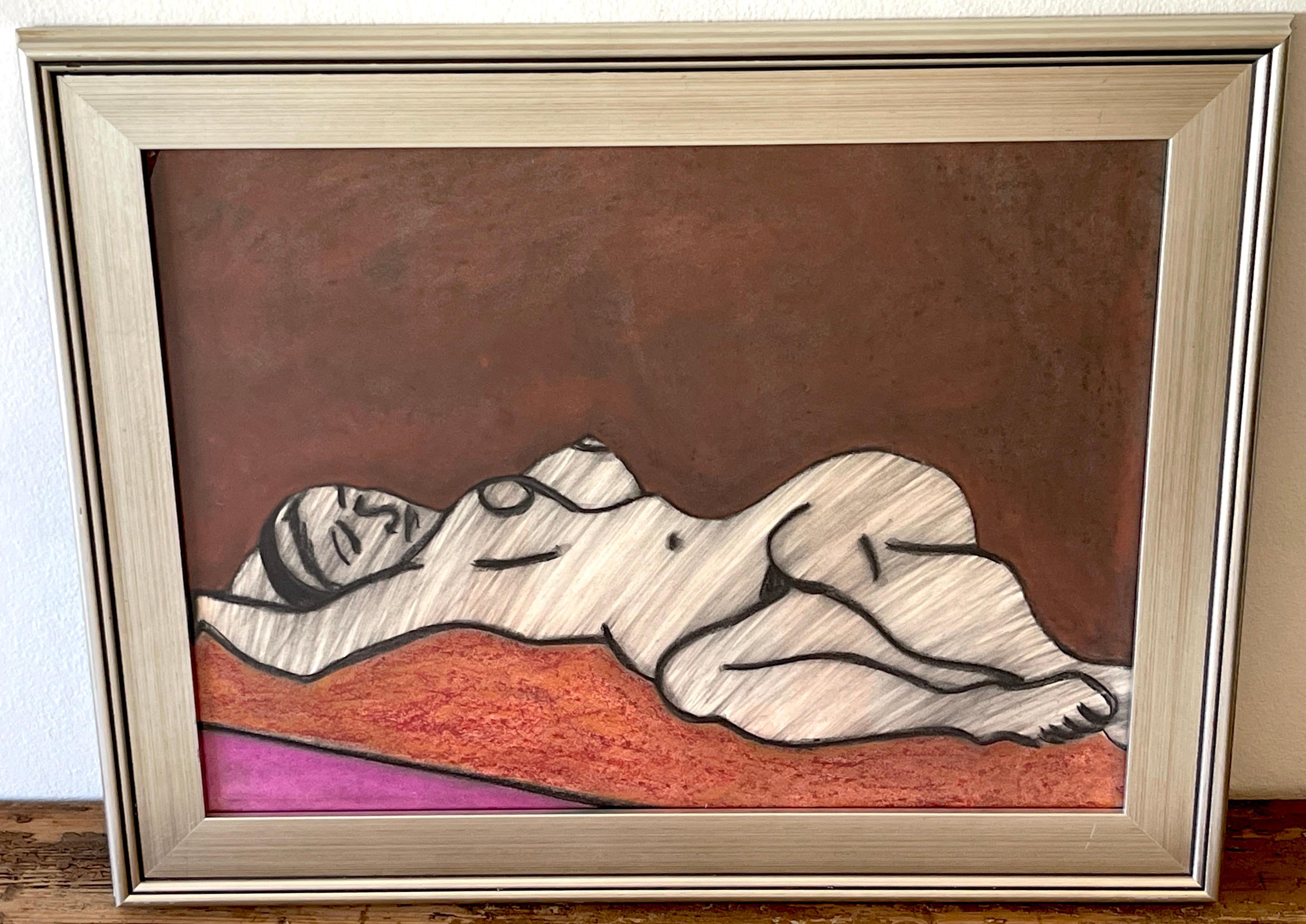 Crayon 'Odalisque' Oil/Mixed Media on Paper, 1960s by Douglas D. Peden  For Sale