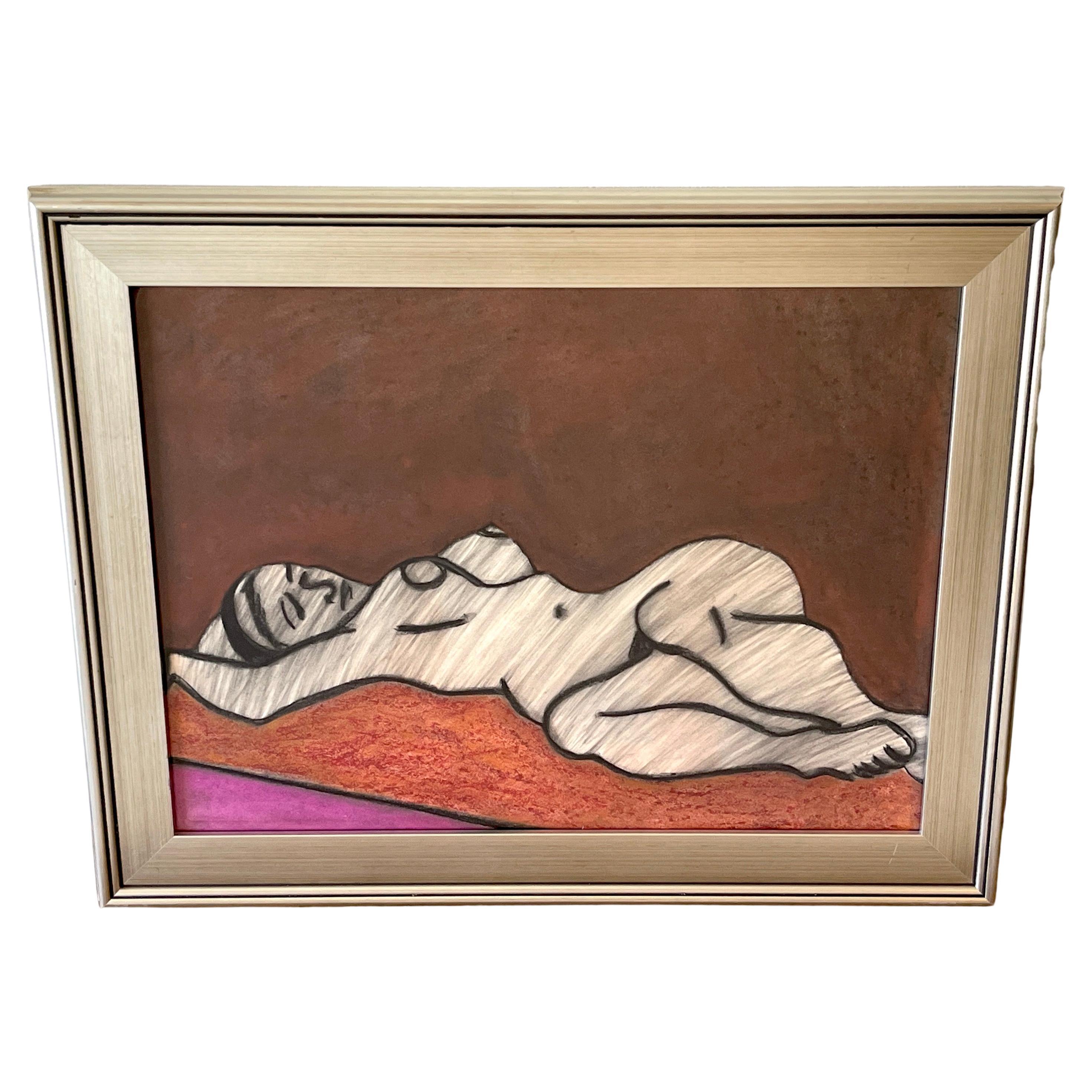 'Odalisque' Oil/Mixed Media on Paper, 1960s by Douglas D. Peden  For Sale