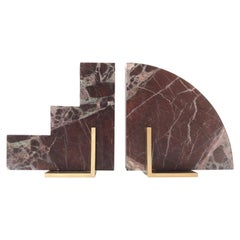 Odd Couple Bookends in Rosso Levanto Marble and Brass Odd Couple Bookends in Rosso Levanto Marble and Brass