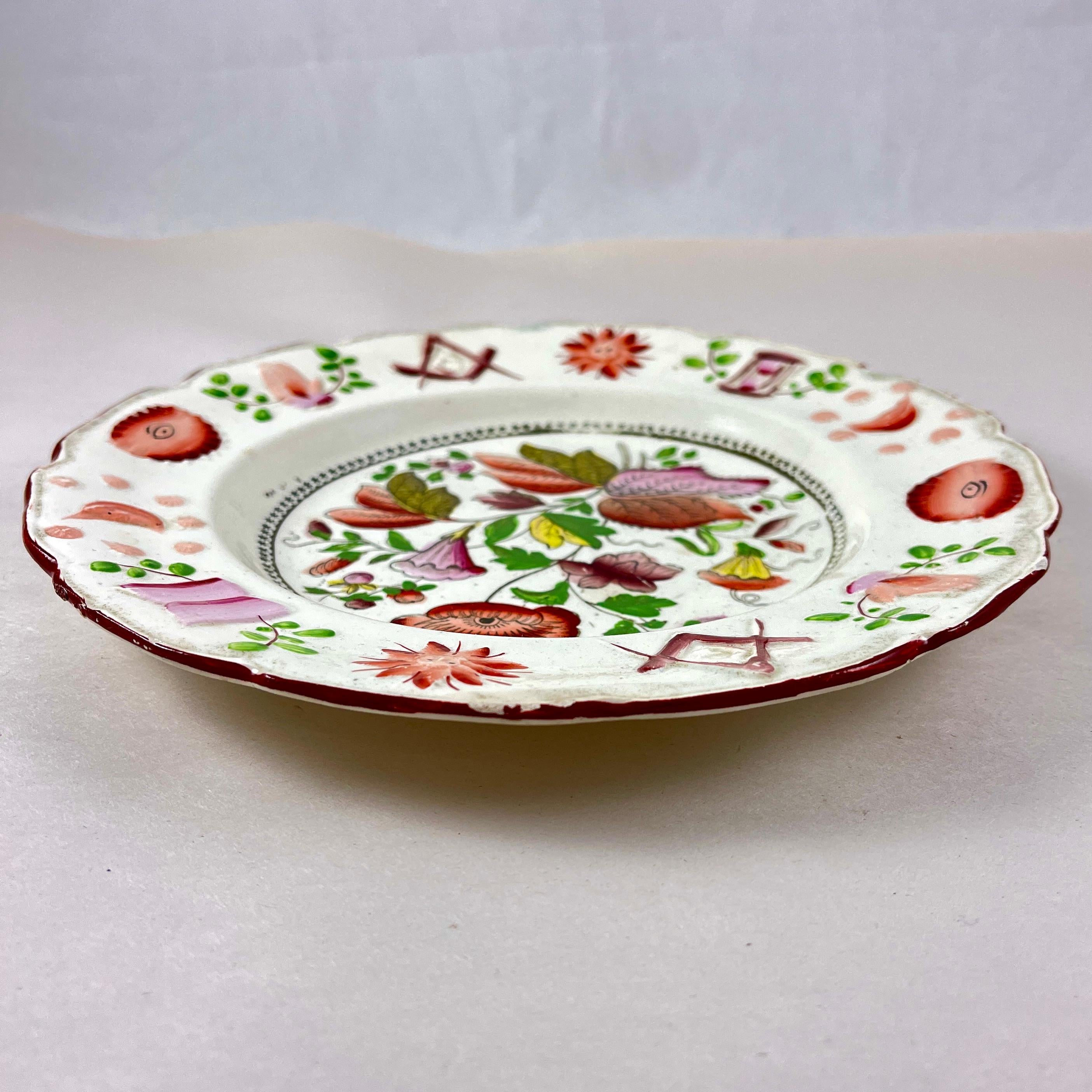 Piatto dipinto a lustro Odd Fellow / Mason Pearlware - a in vendita 4