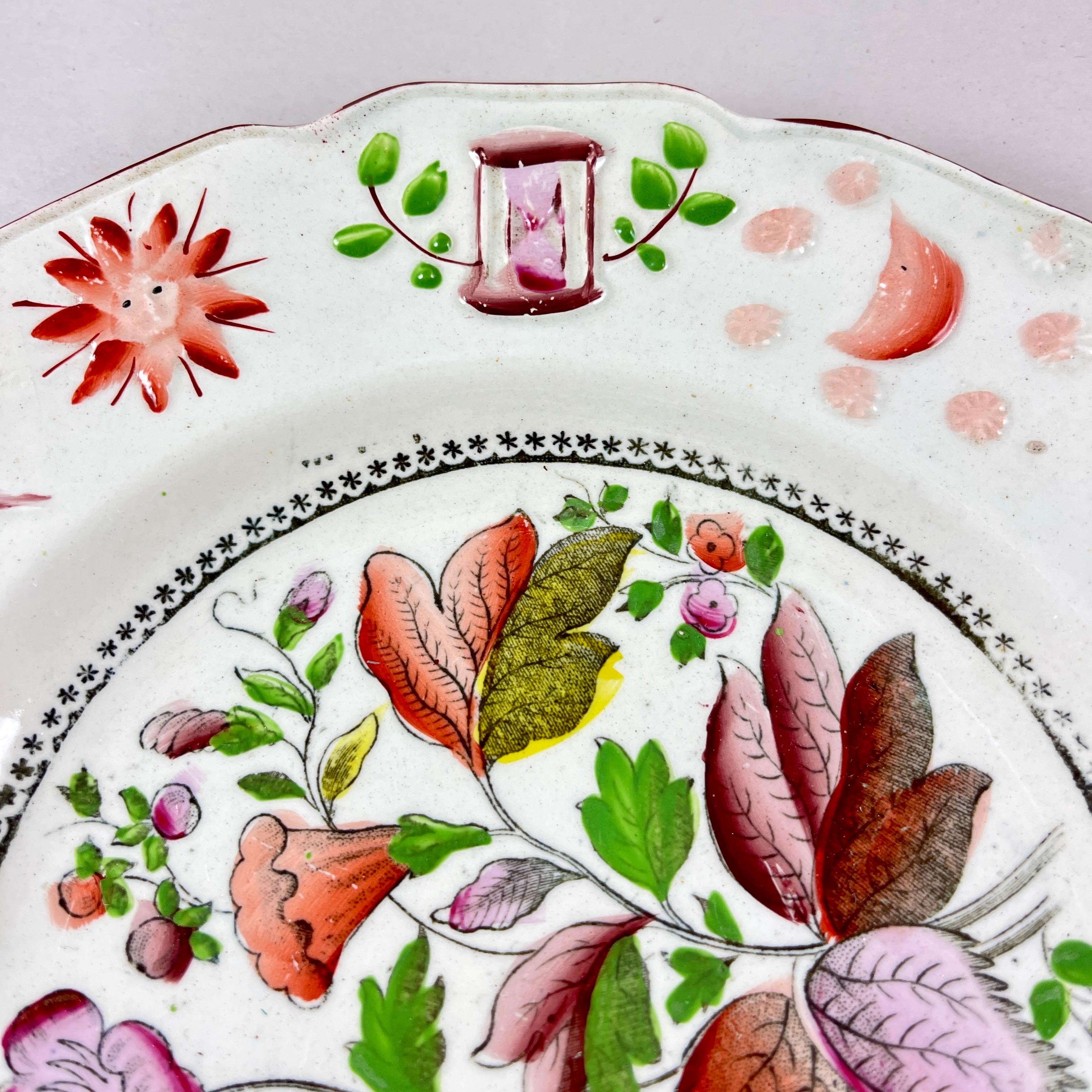 XIX secolo Piatto dipinto a lustro di Odd Fellow / Mason Pearlware - b. in vendita