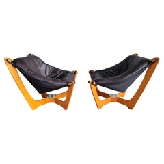 Odd Knutsen "Luna" Leather Sling Lounge Chairs