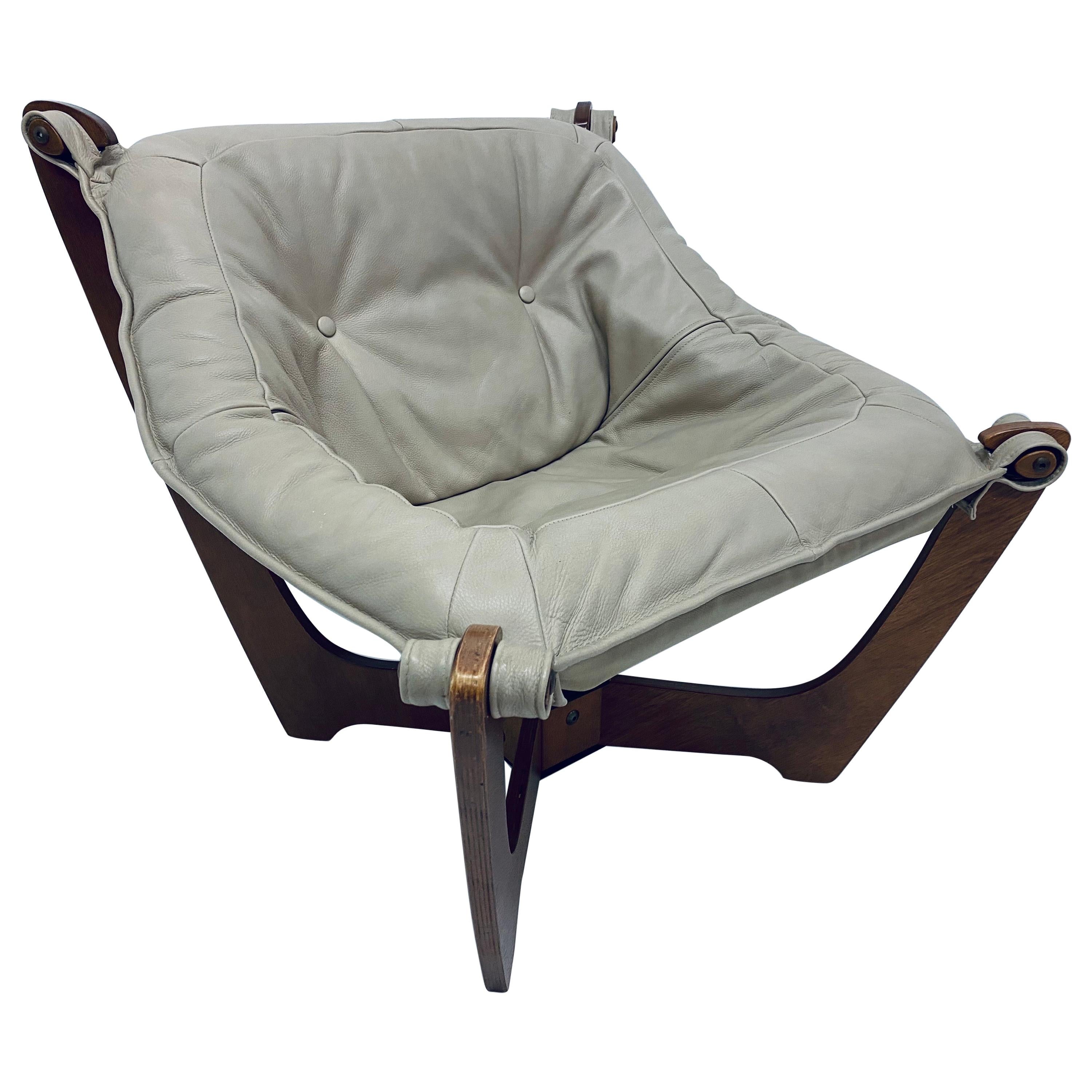 Odd Knutsen "Luna" Tan Leather Sling Lounge Chair for Hjellegjerde