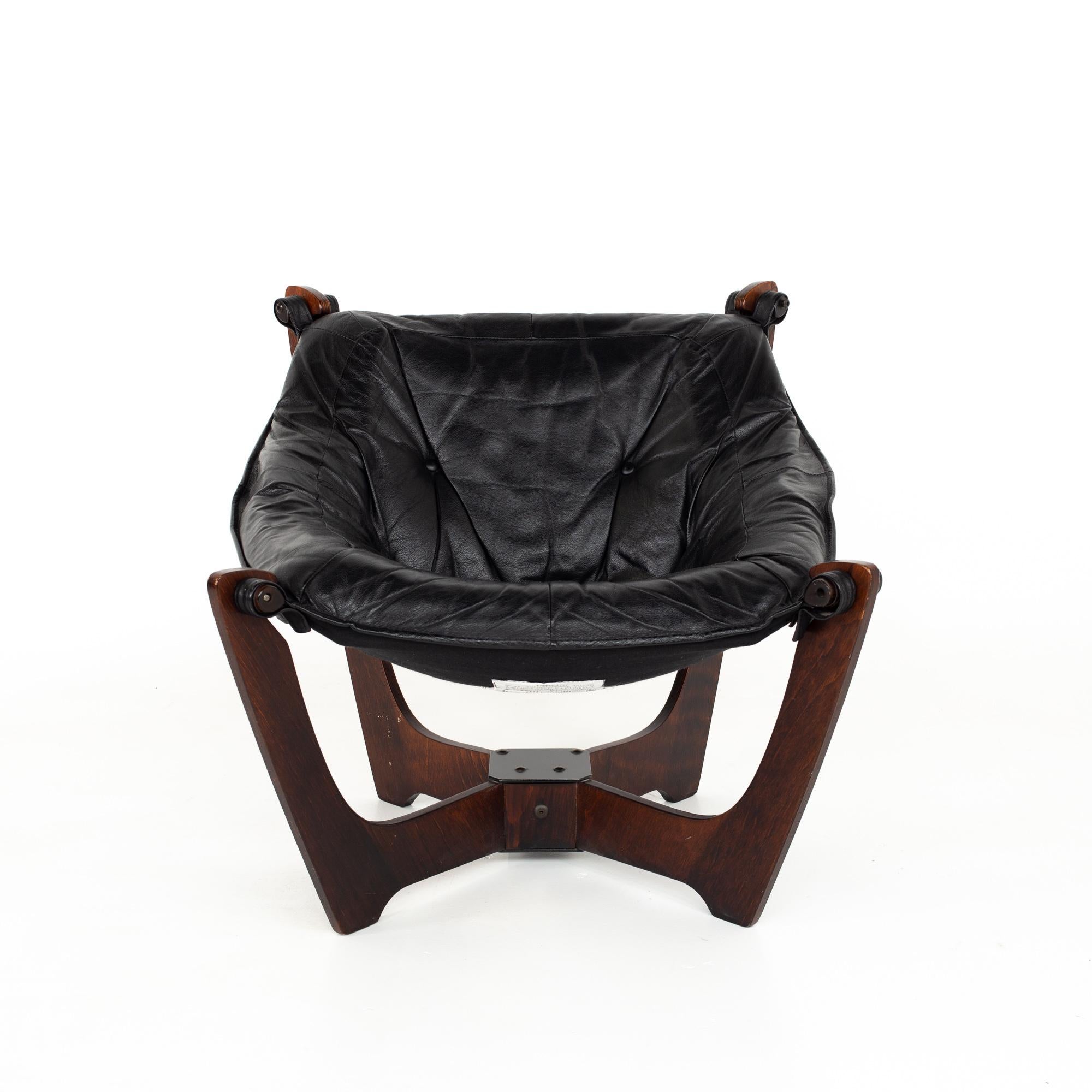Mid-Century Modern Odd Knutsen Mid Century Luna Leather Lounge Chairs, Pair
