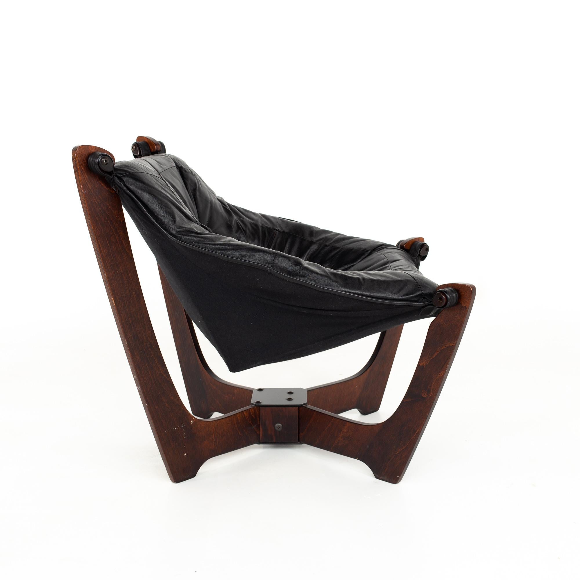 Norwegian Odd Knutsen Mid Century Luna Leather Lounge Chairs, Pair