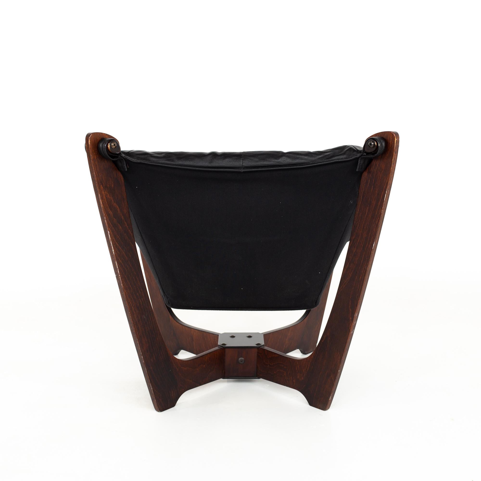 Late 20th Century Odd Knutsen Mid Century Luna Leather Lounge Chairs, Pair