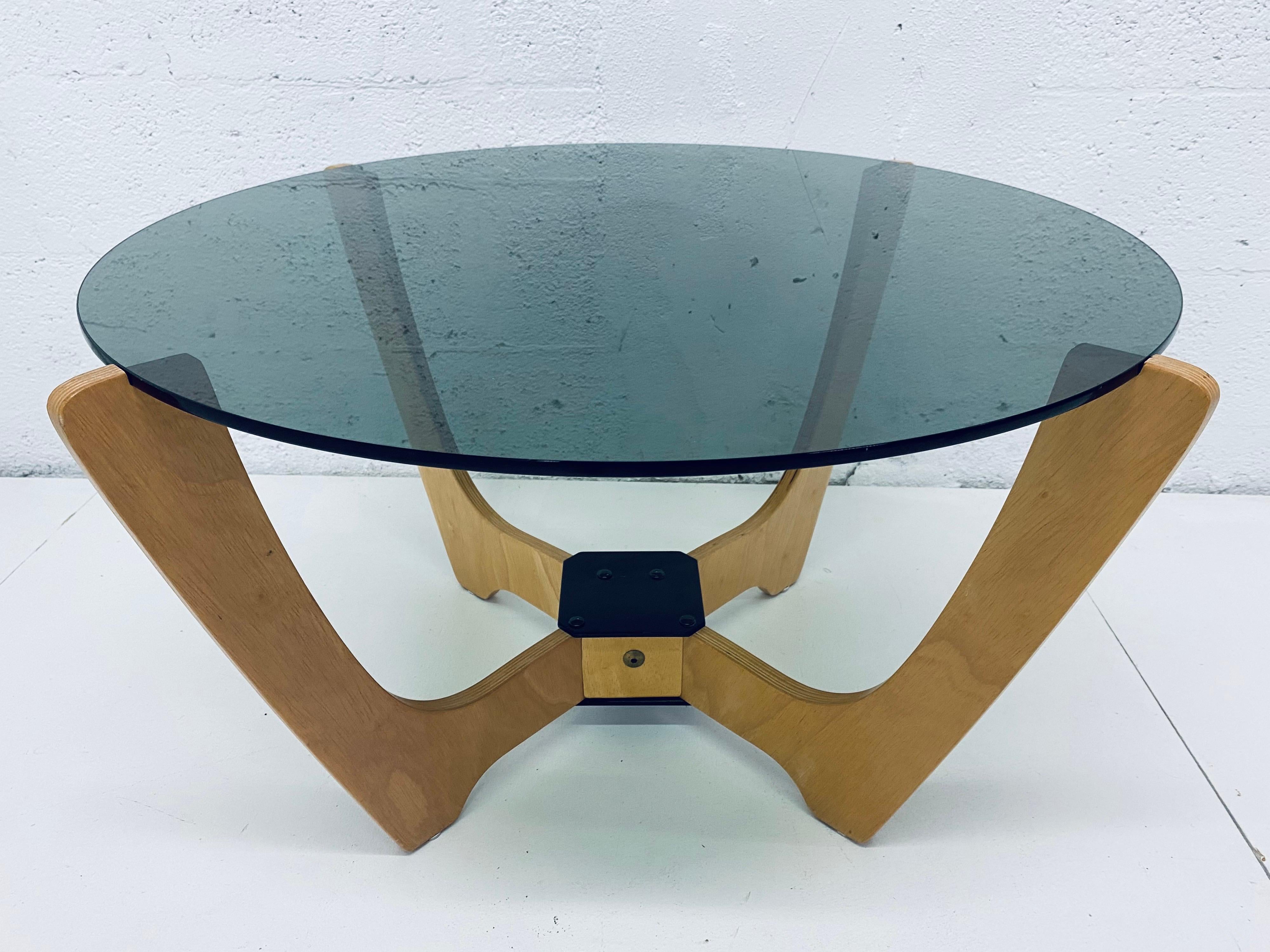 European Odd Knutsen Midcentury Danish Modern Beech Wood and Glass Top Coffee Table For Sale