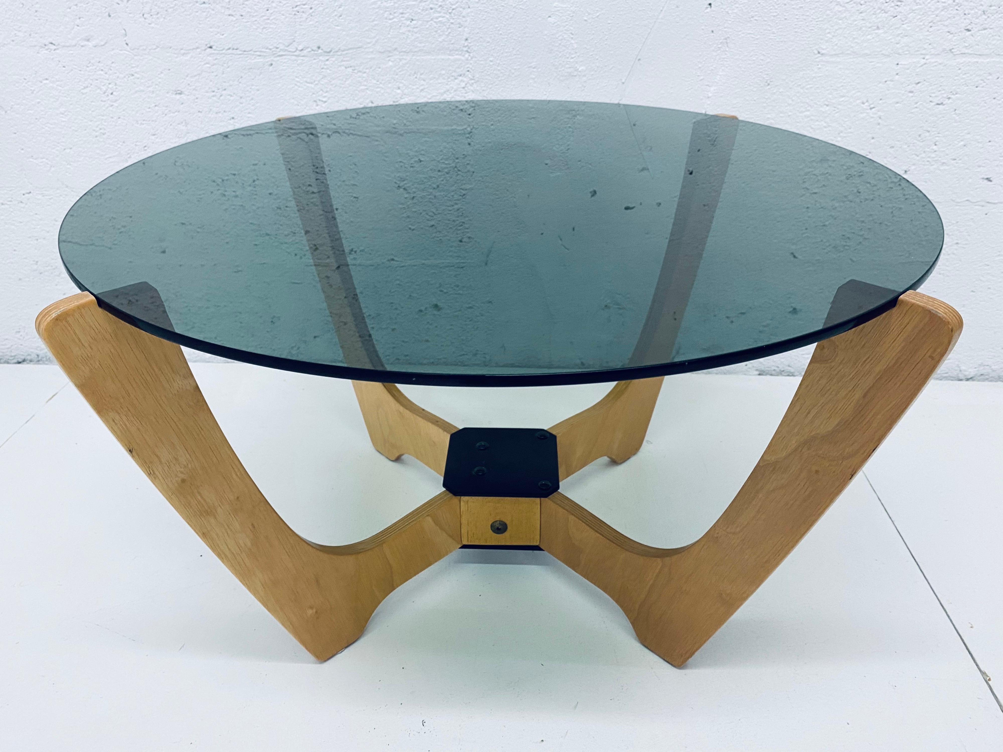 Odd Knutsen Midcentury Danish Modern Beech Wood and Glass Top Coffee Table In Good Condition For Sale In Miami, FL