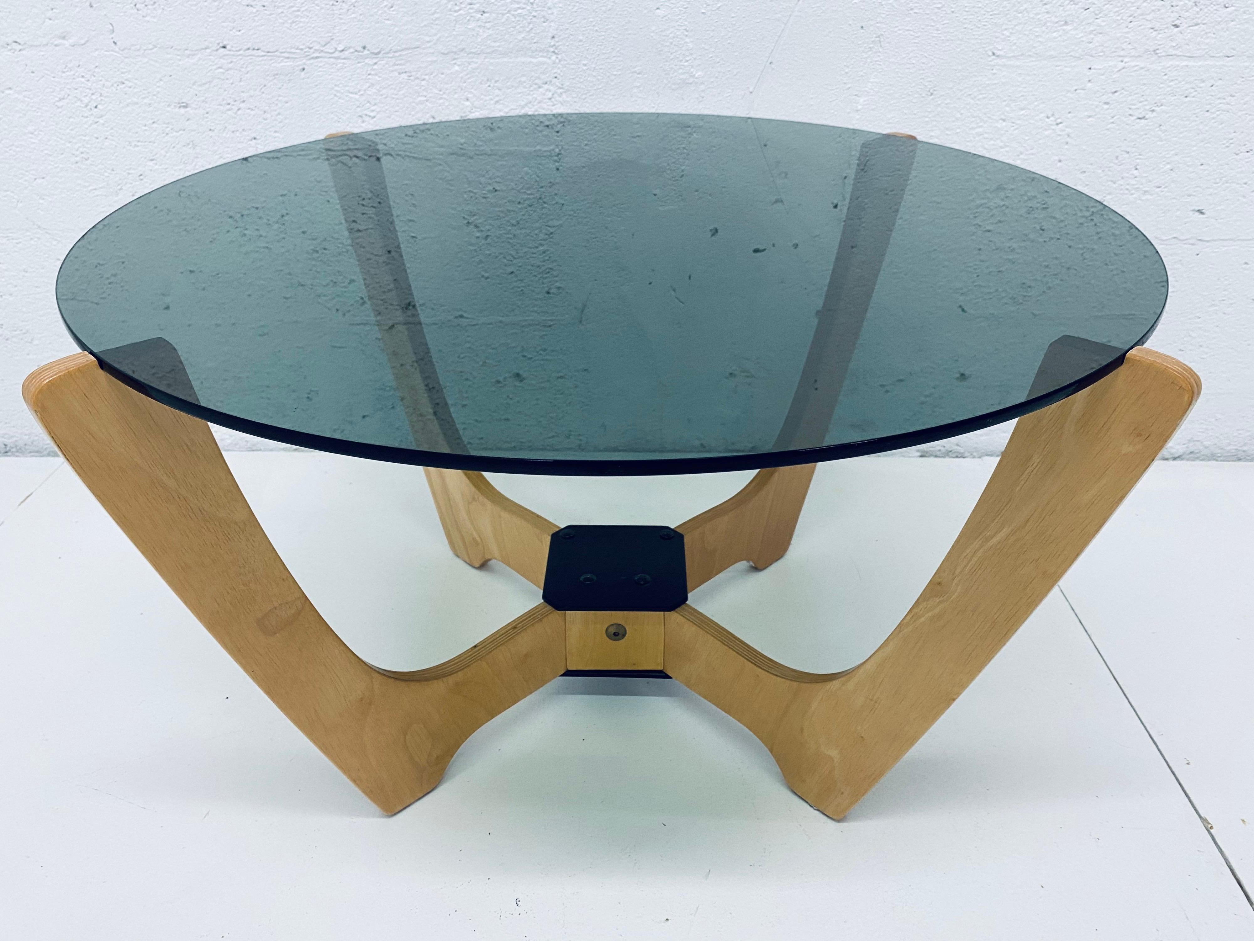 Late 20th Century Odd Knutsen Midcentury Danish Modern Beech Wood and Glass Top Coffee Table For Sale