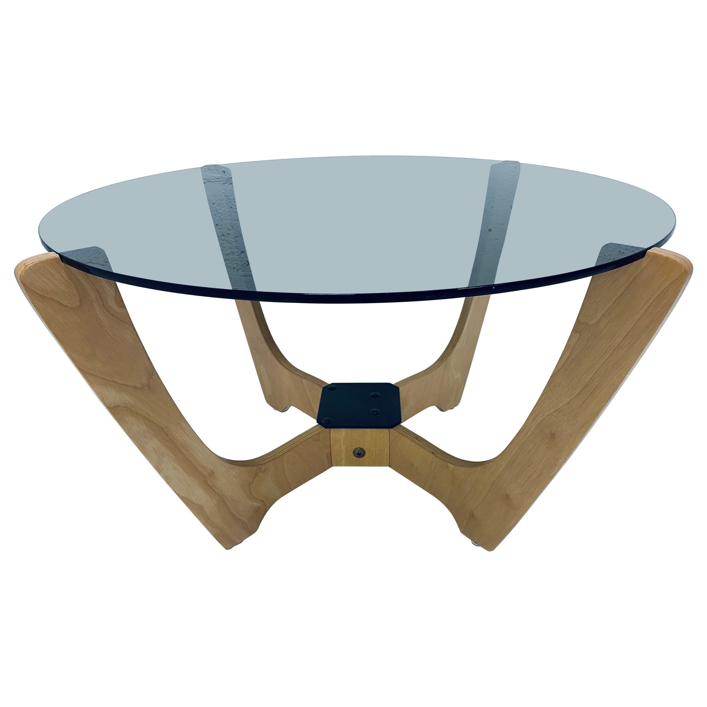 Odd Knutsen Midcentury Danish Modern Beech Wood and Glass Top Coffee Table For Sale