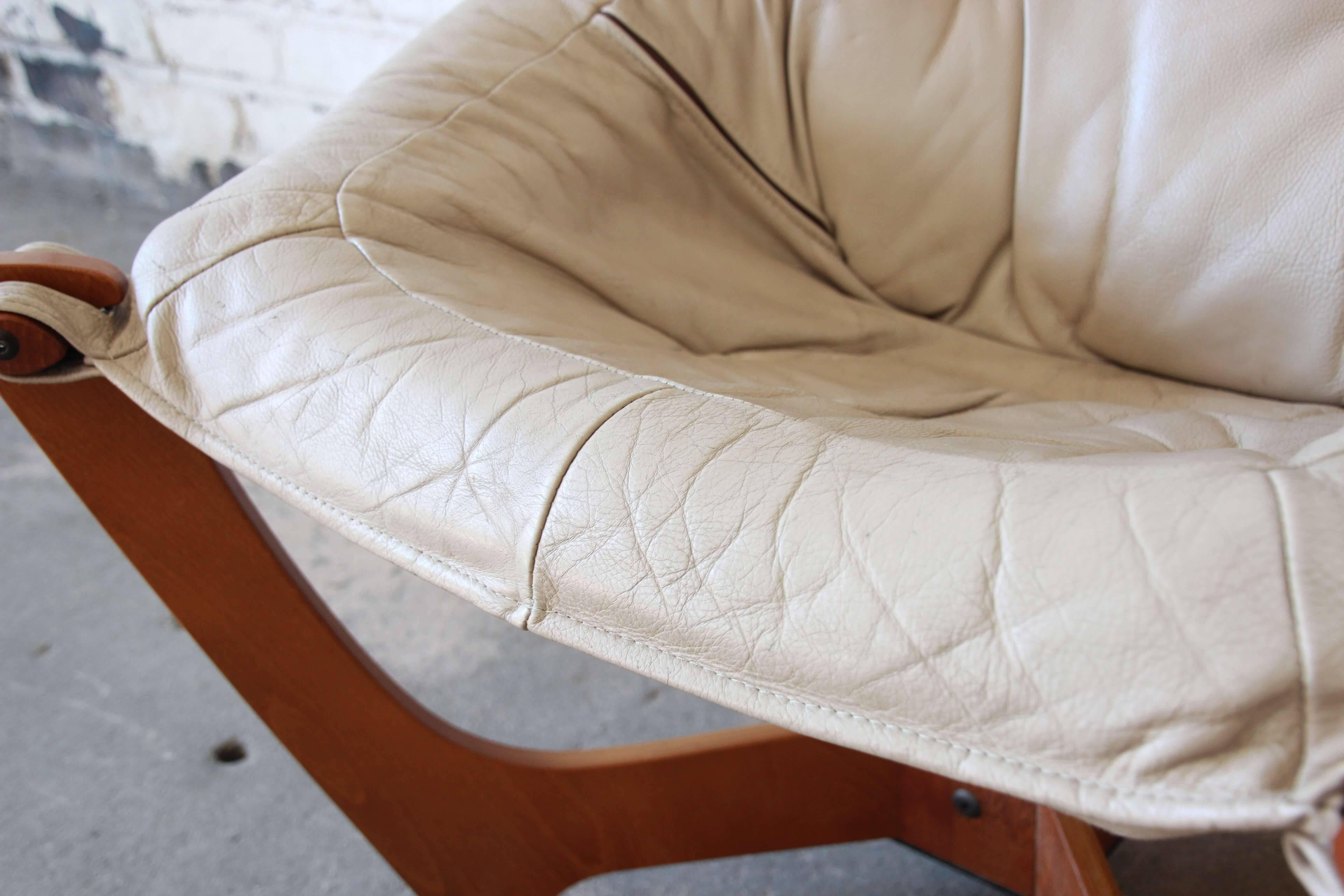 Scandinavian Modern Odd Knutsen Teak Luna Chair in Tan Leather