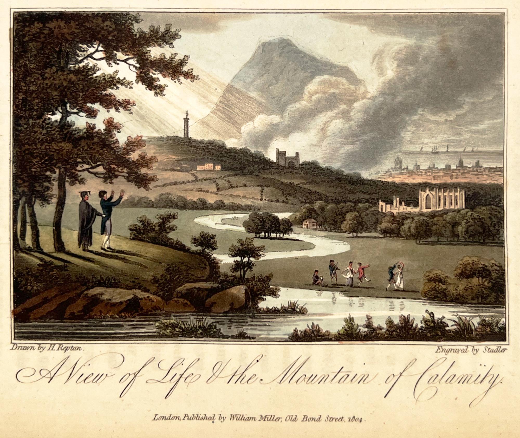 London: William Miller, 1804. 
FIRST EDITION, 2 volumes
Small 8vo.; 9 x 5 3/8 (226 x 140 mm); vol. 1: xii, [2], 171 [1 blank]; vol. 2: iv, 164, [1 blank] pp.; large paper copy. Ten hand-colored aquatint plates by J. Stadler after Repton's drawings.