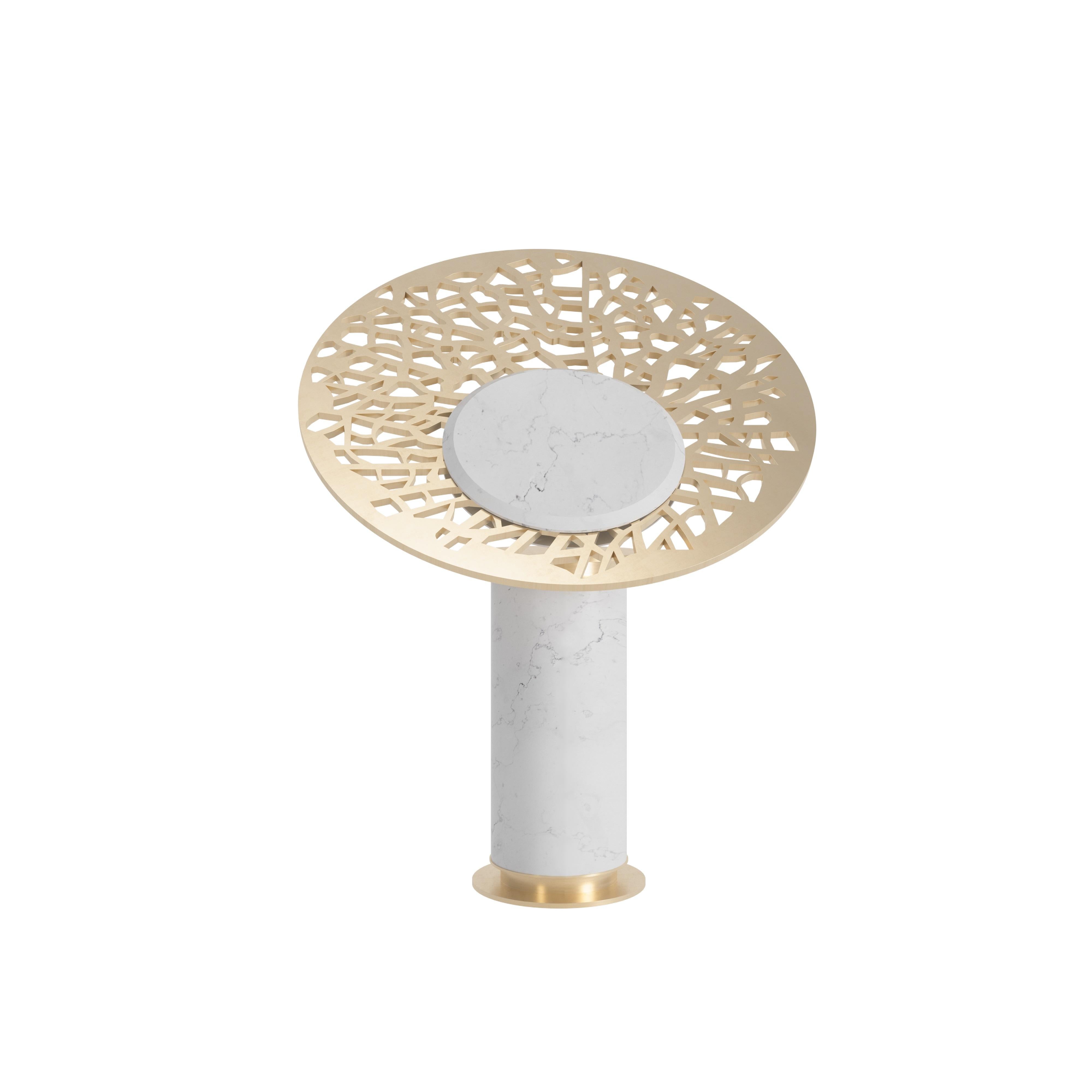 Oddysey Table Lamp by Memoir Essence
Dimensions: D 45 x W 45 x H 56 cm.
Materials: Brushed brass and white marble.

Odyssey Table Lamp is the new addition to Memoir’s lighting collection. Combining marble and brass round-shaped pieces into an