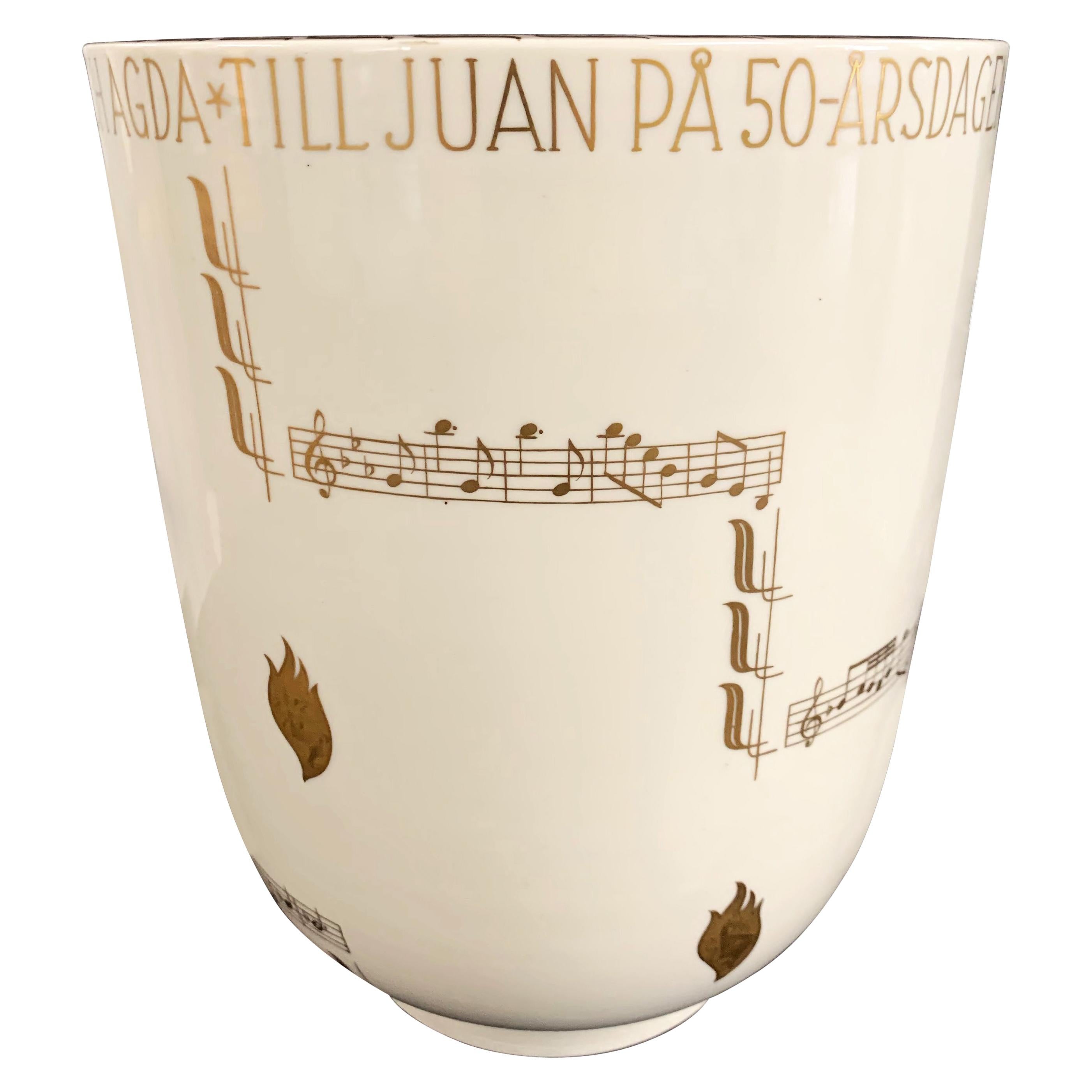 "Ode to Music, " Exceptional Art Deco Vase with Bars of Music by Kåge, 1938