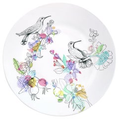 Ode to the Woods, Contemporary Porcelain Dinner Plate with Hummingbird