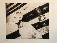 Vintage Woman in Agony or Ecstasy, Modernist Israeli Etching