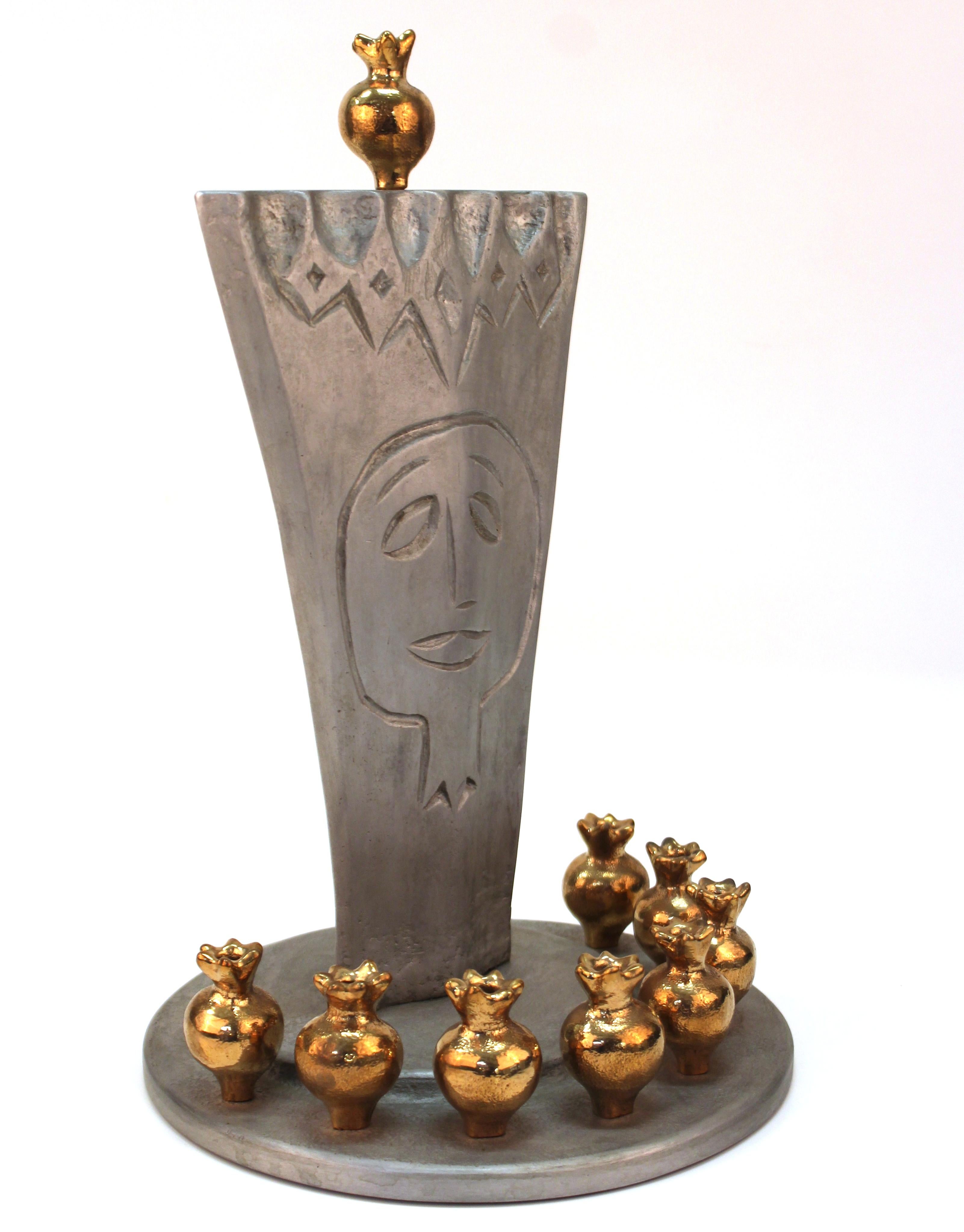 Modern bronze and cast aluminum menorah by Oded Halahmy, titled 'My Own Light', created in 2010. Marked by the artist and dated on the base. In great vintage condition.