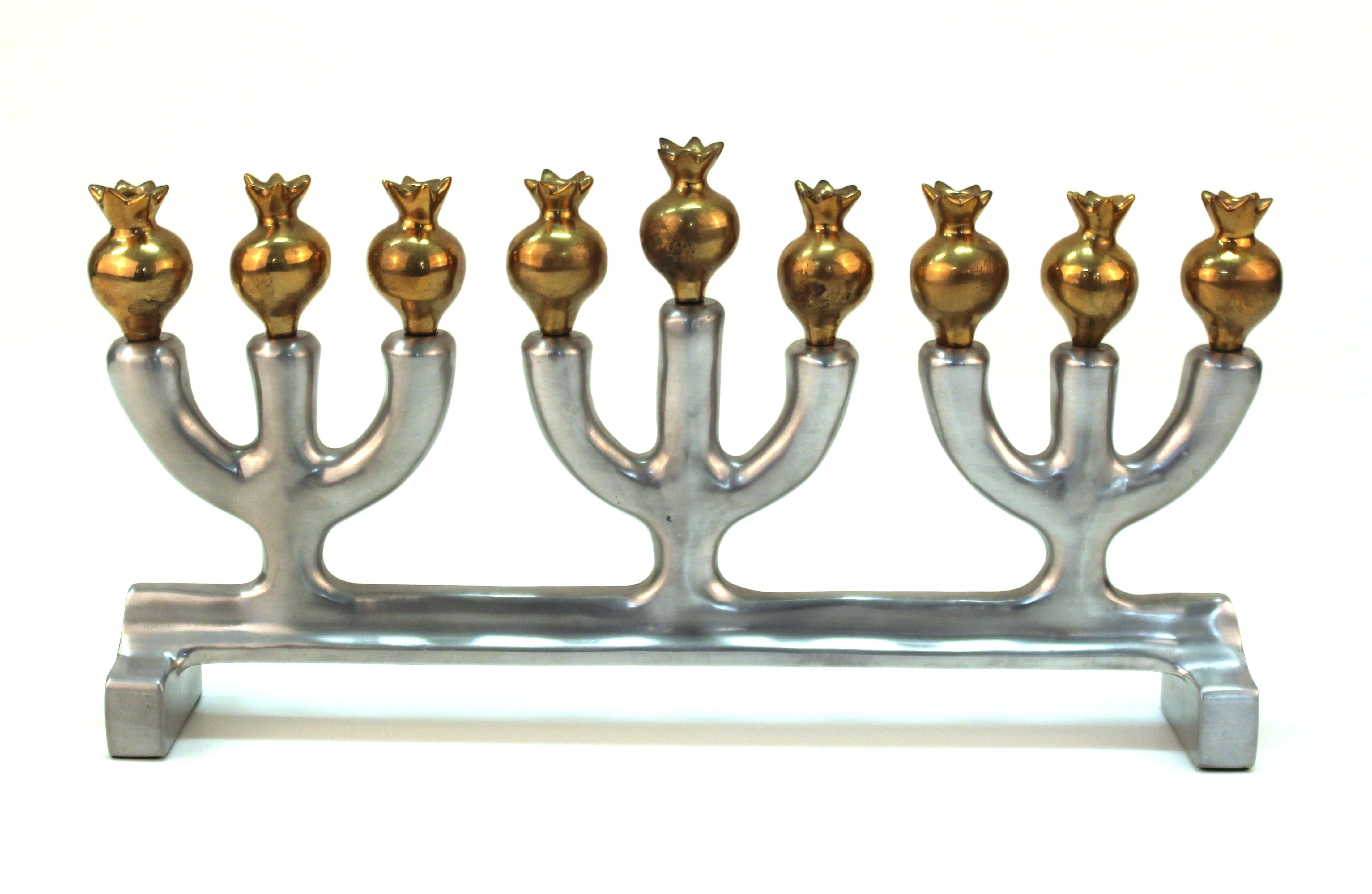 Late 20th Century Oded Halahmy 'Peace Shalom Salaam' Modern Bronze and Aluminium Cast Menorah