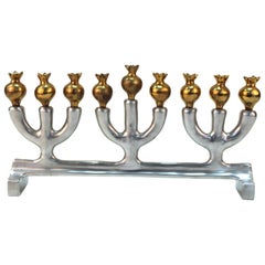 Vintage Oded Halahmy 'Peace Shalom Salaam' Modern Bronze and Aluminium Cast Menorah