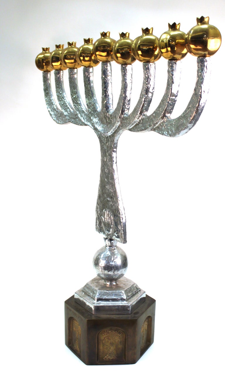 Oded Halahmy &#39;Round Light&#39; Modern Bronze and Aluminium Cast Menorah For Sale at 1stdibs