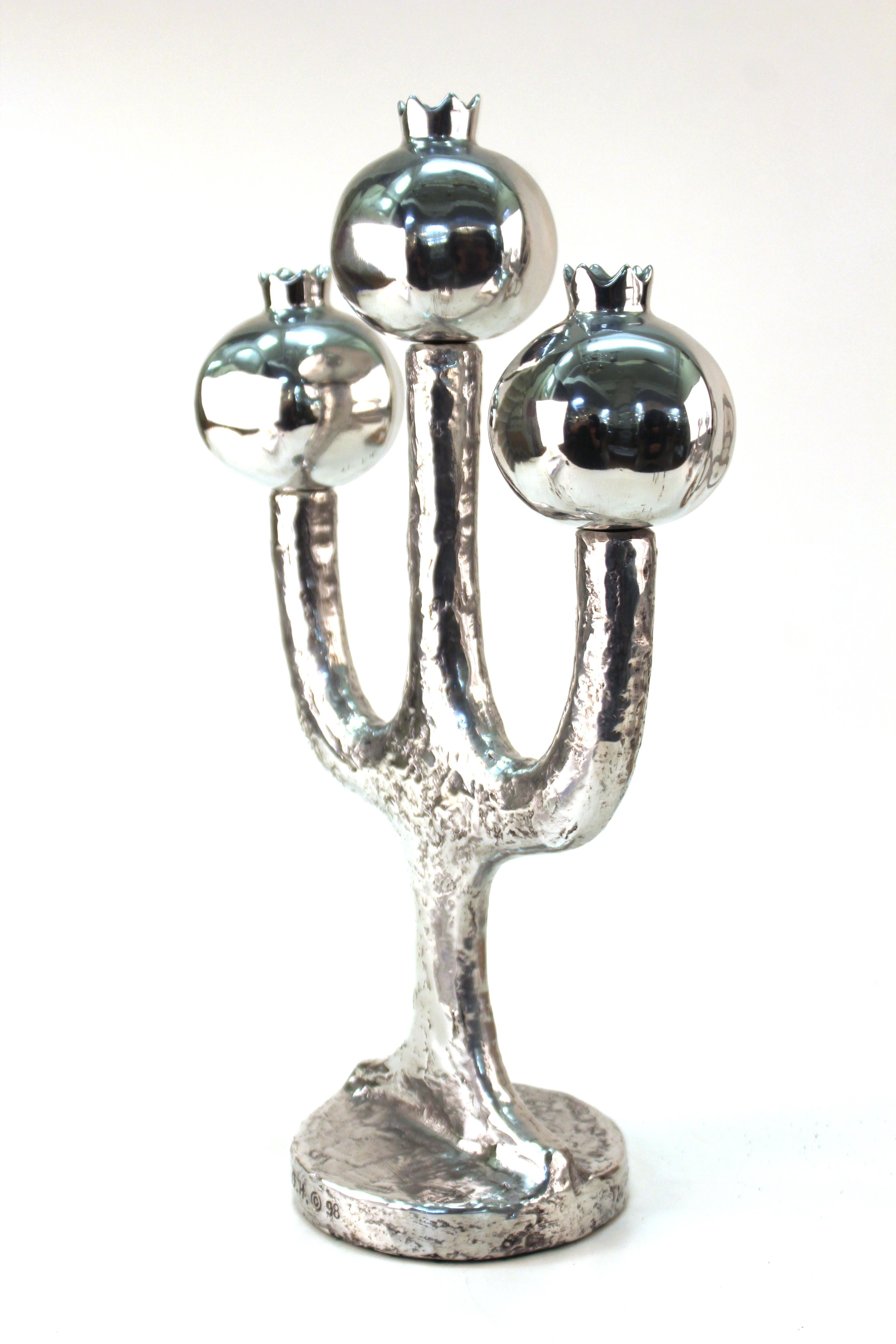 Modern cast aluminium candelabra created by Oded Halahmy, titled 'Three Lights', created in 1998. Marked by the artist and dated on the base. In great vintage condition.