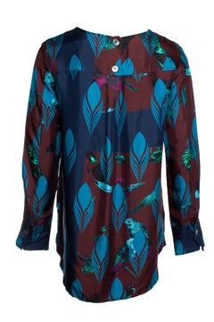 Odeeh, silk blouse with bird and feather print