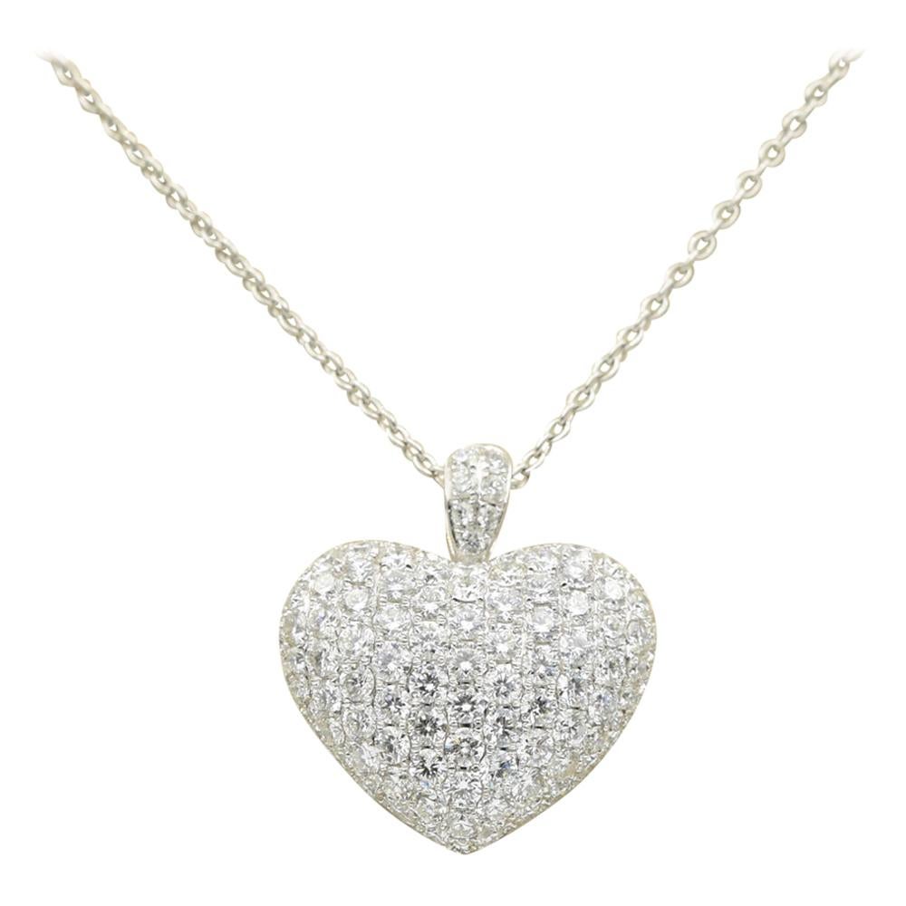 Odelia 4.21 Carat Diamond Heart Pendant Necklace in 18 Karat White Gold