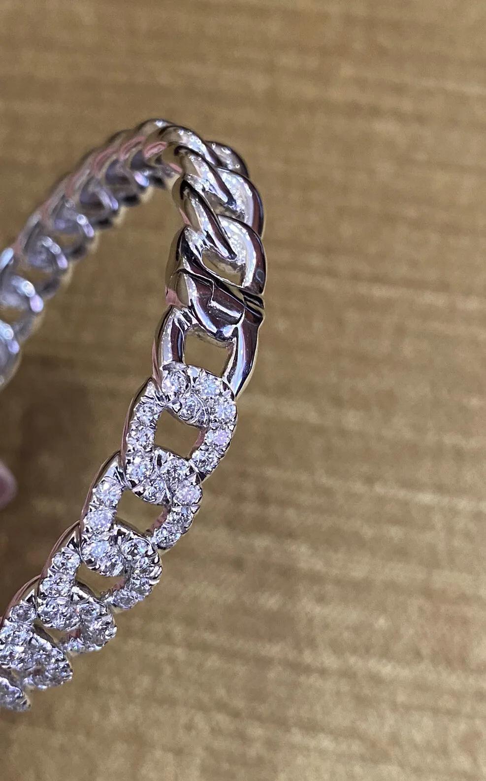 Odelia Diamond Curb Link Bangle Bracelet 2.79 Carats in 18k White Gold For Sale 1