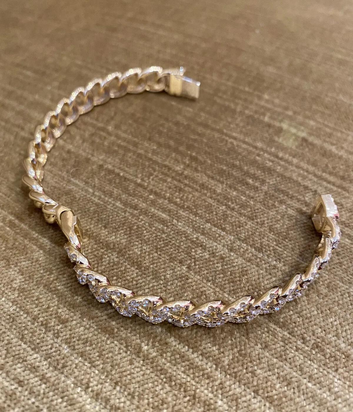 Odelia Diamond Curb Link Bangle Bracelet 2.79 Carats in 18k Yellow Gold In Excellent Condition For Sale In La Jolla, CA