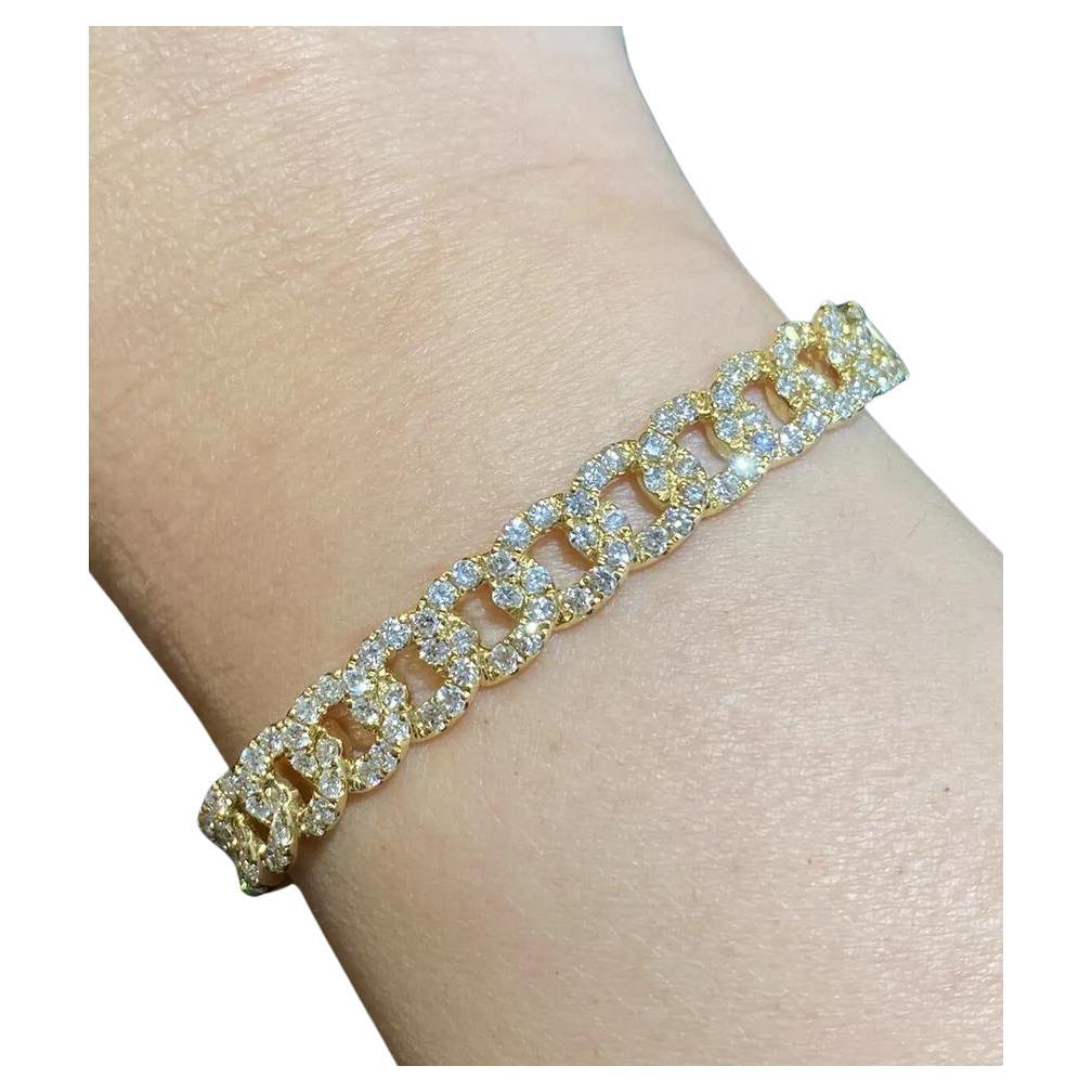 Odelia Diamond Curb Link Bangle Bracelet 2.79 Carats in 18k Yellow Gold For Sale