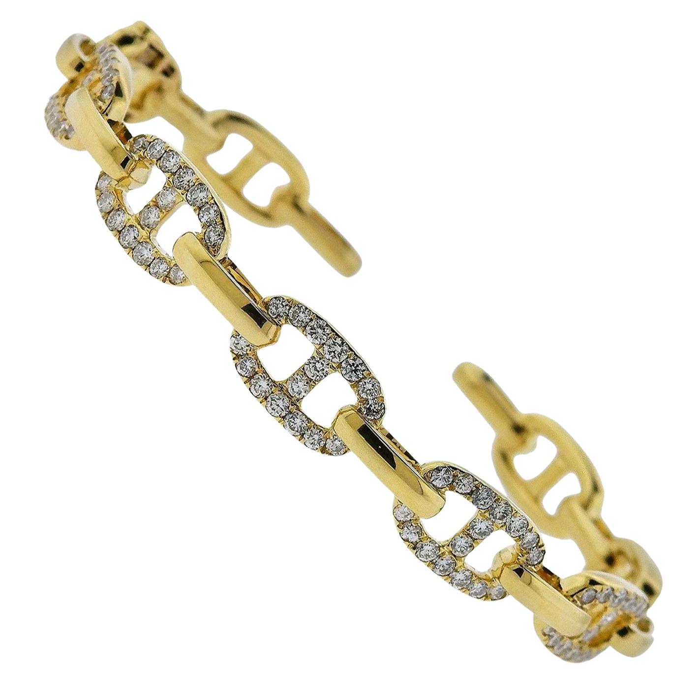 Odelia Gold Diamond Link Cuff Bracelet For Sale