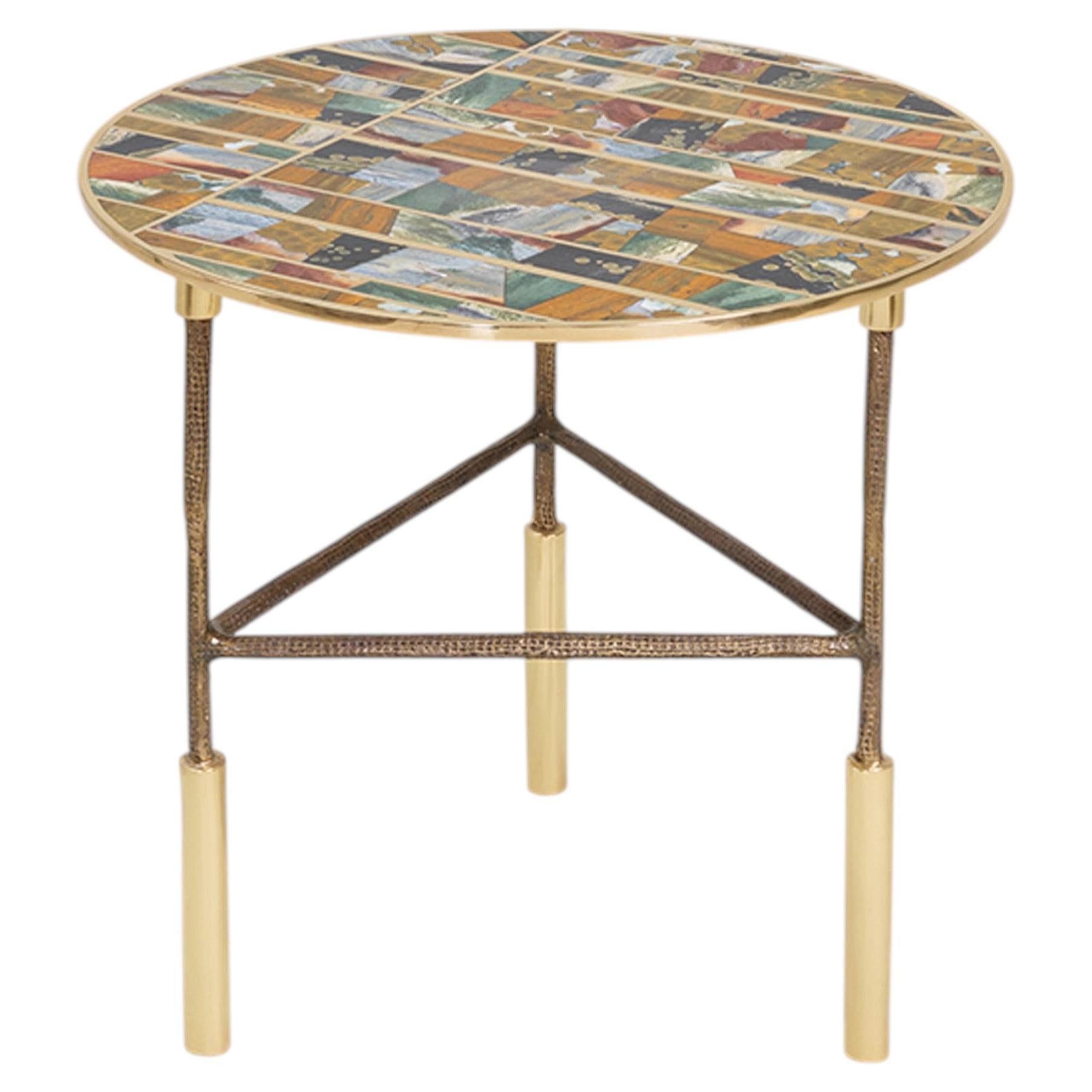 Odeon Side Table in Brass & Semi Precious Stone, Viya by Vikram Goyal For Sale