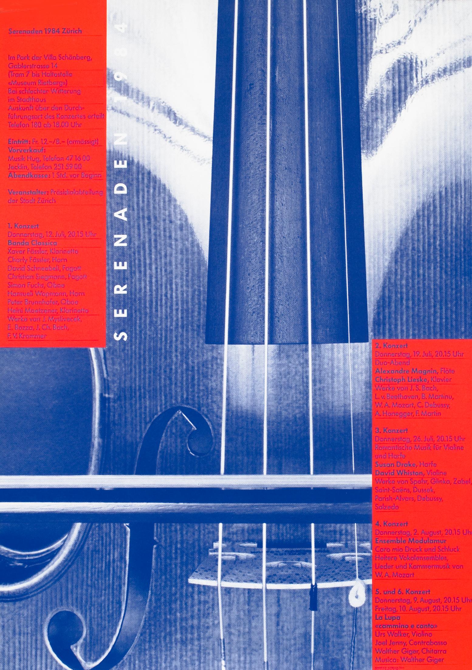 Odermatt & Tissi Abstract Print - "Serenaden 1984" Swiss Post Modern Music Festival Violin Original Vintage Poster