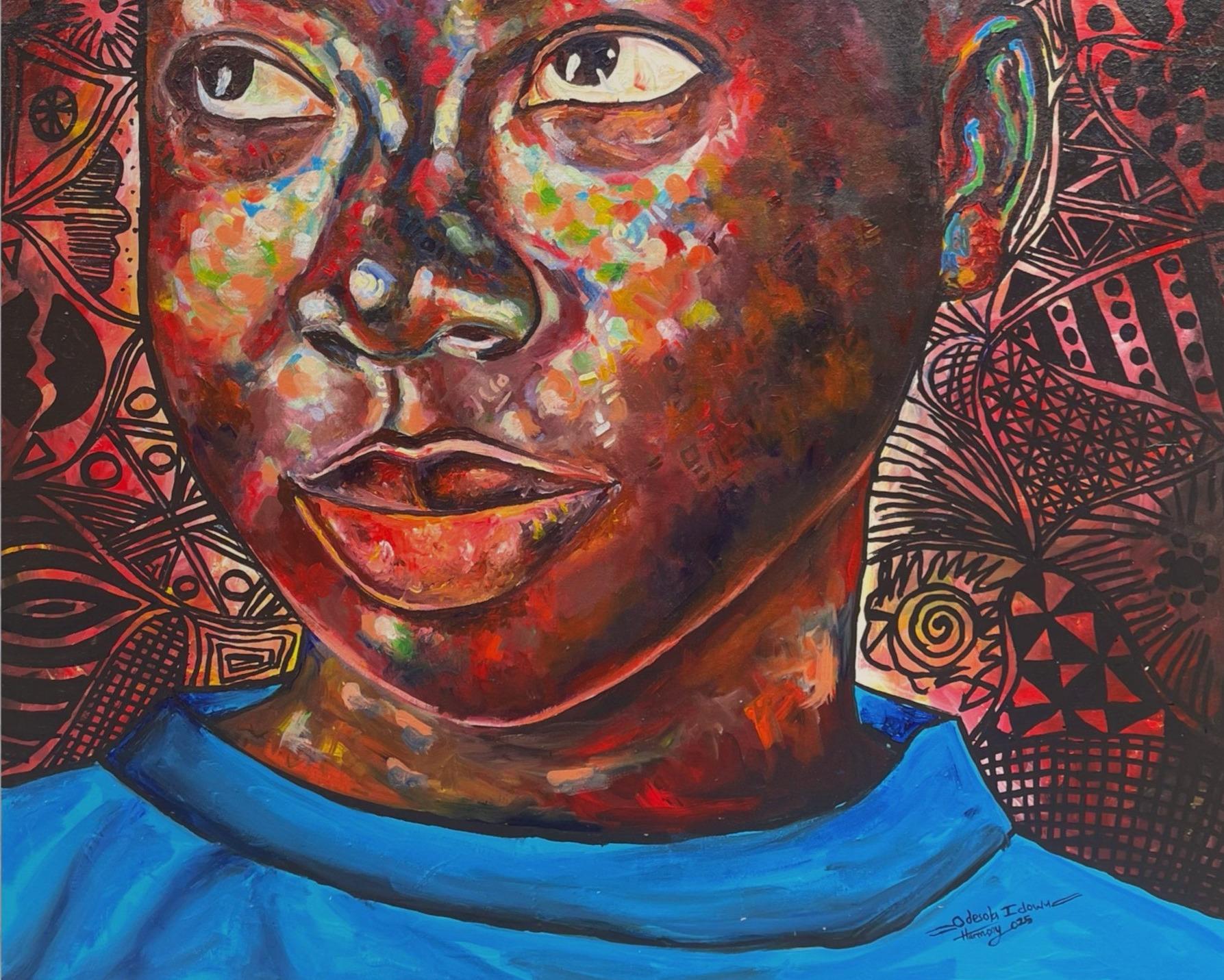Arike - 21. Jahrhundert, Zeitgenössisch, Figurativ, Porträt, Frauen, Afrika, Farbe (Grau), Portrait Painting, von Odesola Idowu