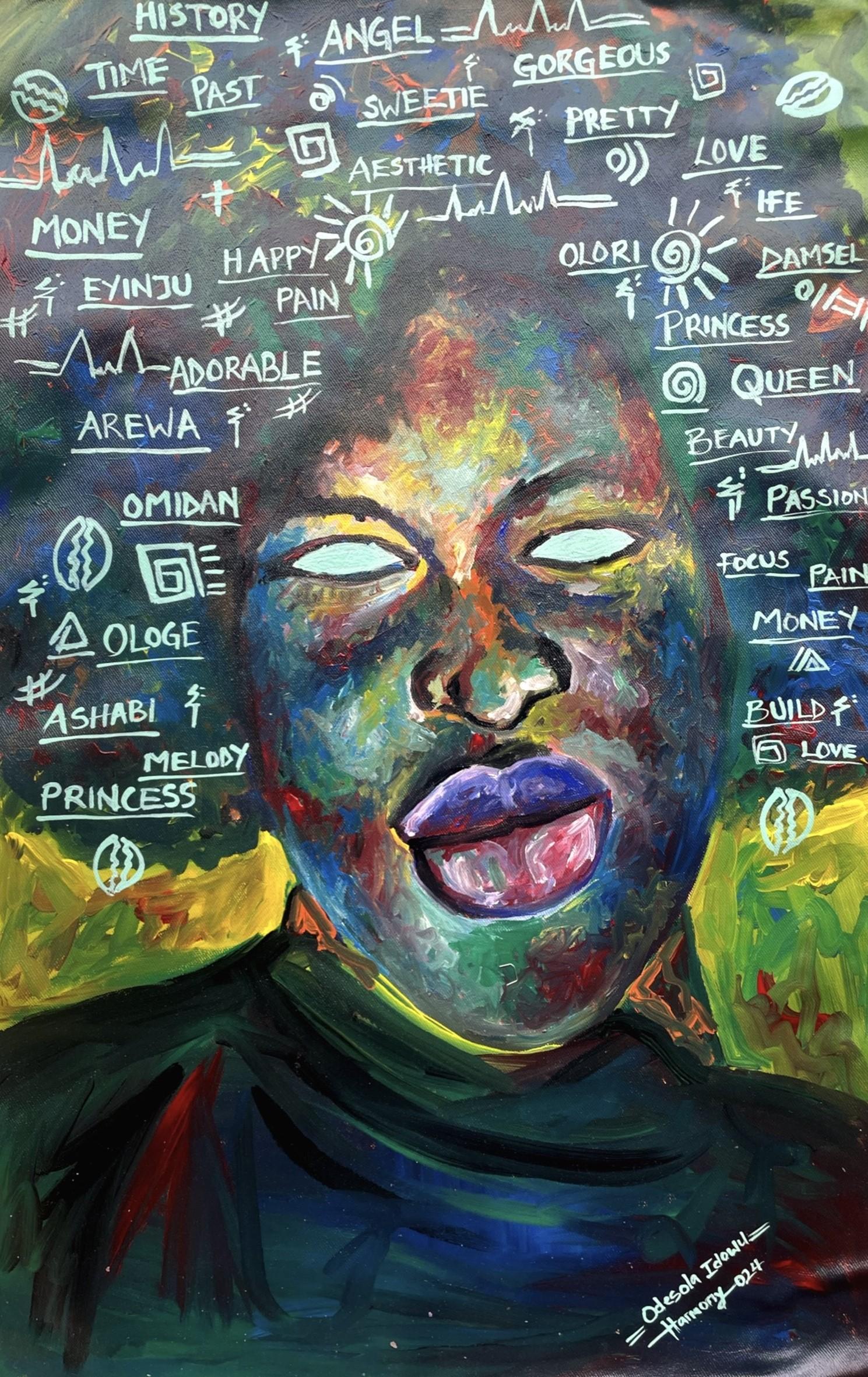 Portrait Painting de Odesola Idowu - Belleza Imperfecta - Siglo XXI, Contemporáneo, Retrato Figurativo, Mujer, Rostros