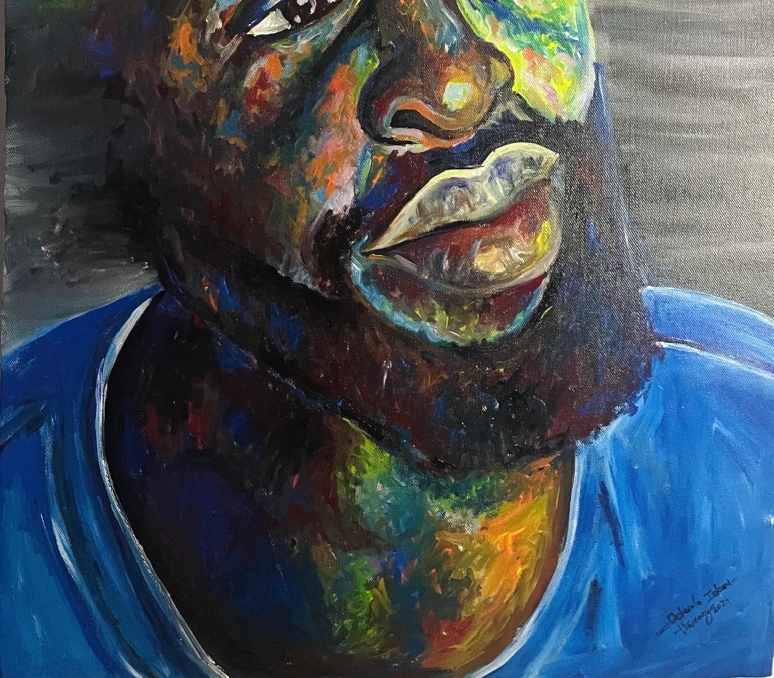 Überleben - 21. Jahrhundert, Zeitgenössisch, Figuratives Porträt, Männer, Bus (Schwarz), Figurative Painting, von Odesola Idowu