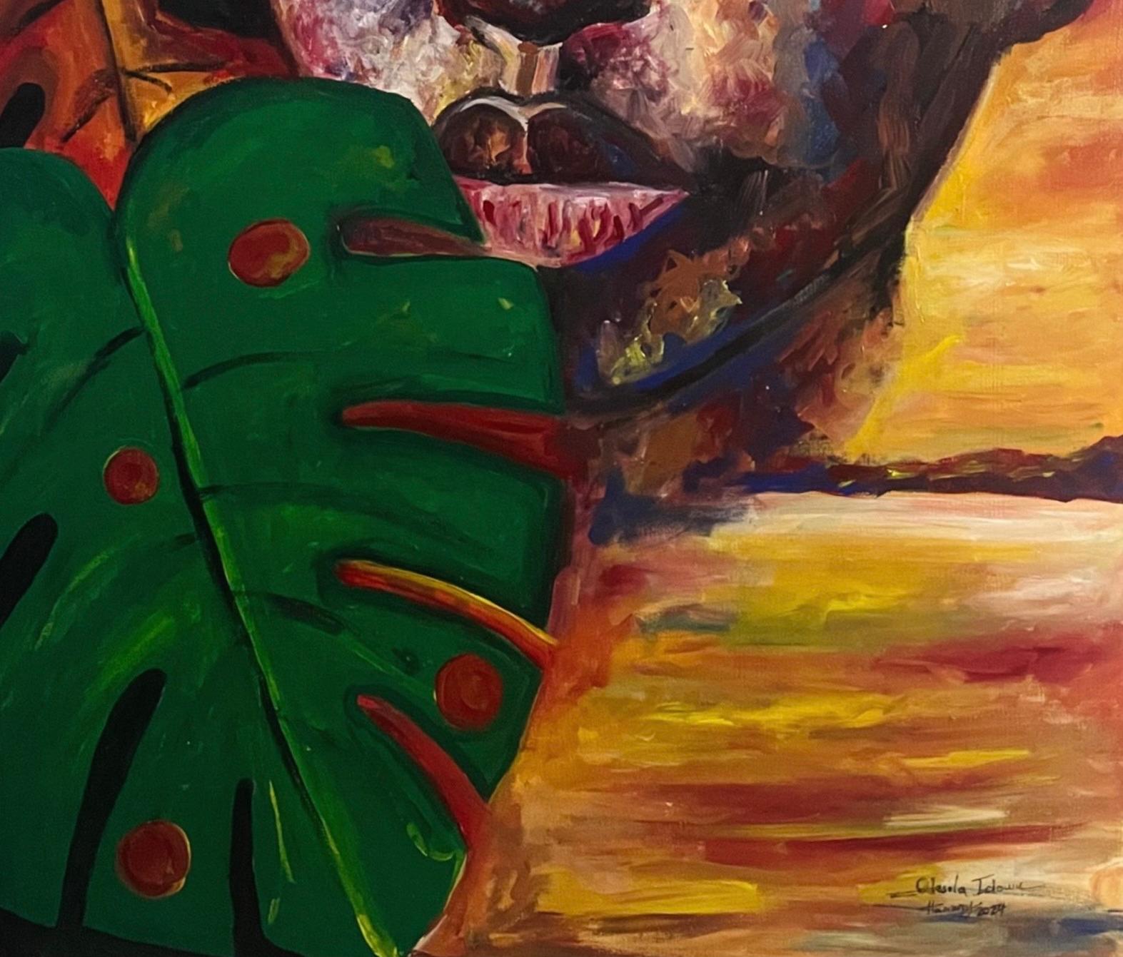 Reflection 1 - 21. Jahrhundert, Zeitgenössisch, Figuratives Porträt, Frauen, Pflanze – Painting von Odesola Idowu