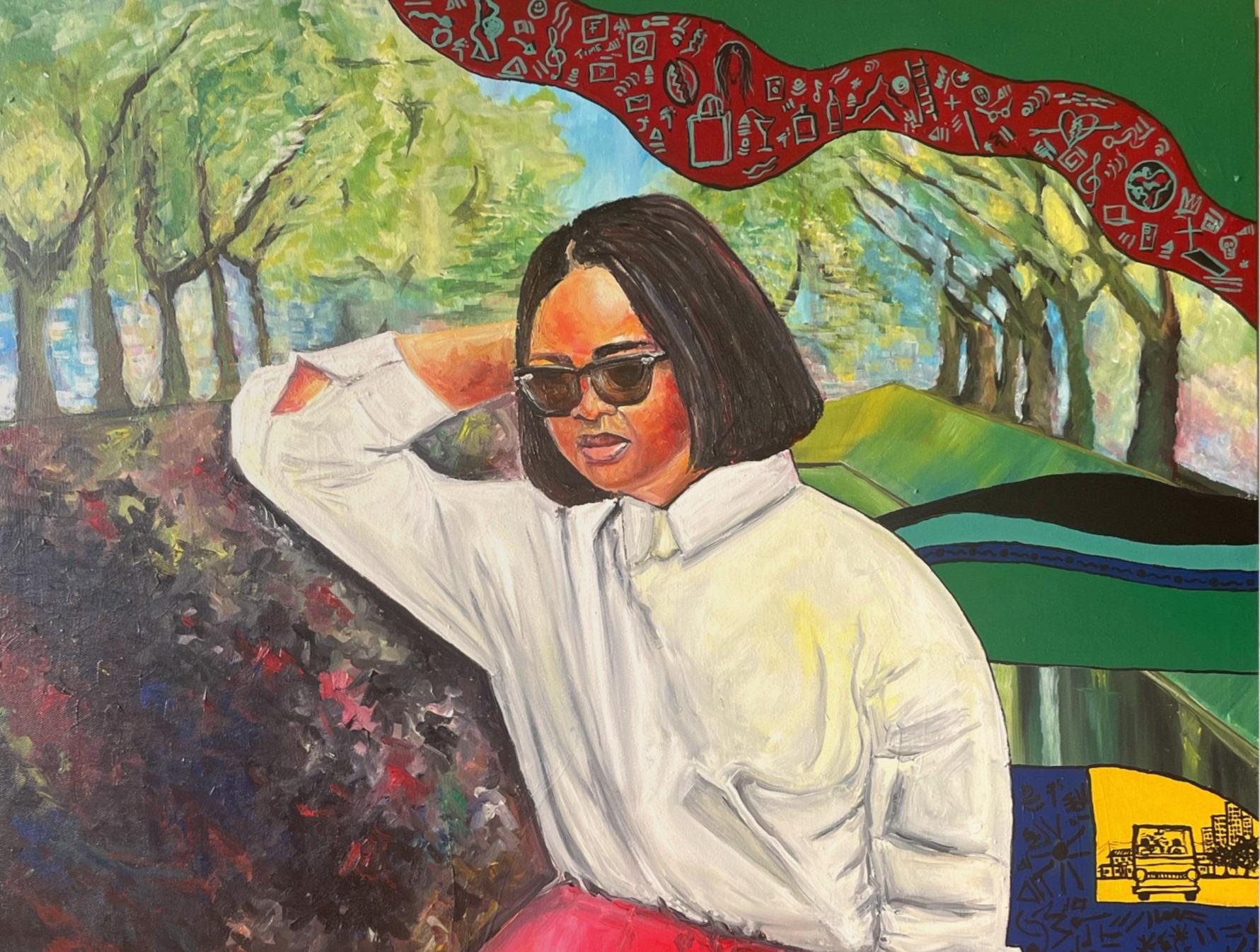 Unfolding Horizons - 21° secolo, Contemporaneo, Figurativo, Donne, Colorato - Painting di Odesola Idowu