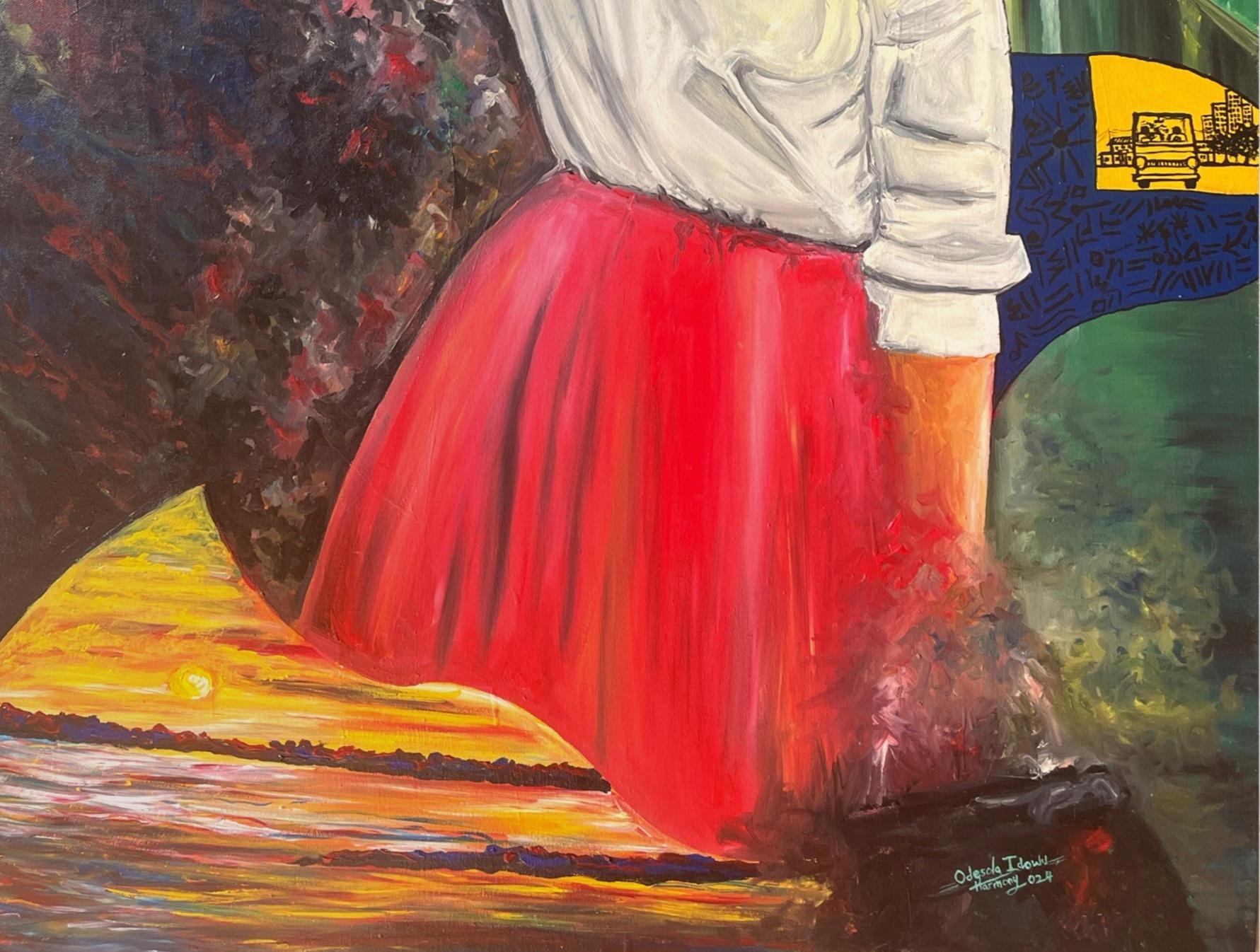Unfolding Horizons - 21° secolo, Contemporaneo, Figurativo, Donne, Colorato - Figurative Painting Marrone di Odesola Idowu