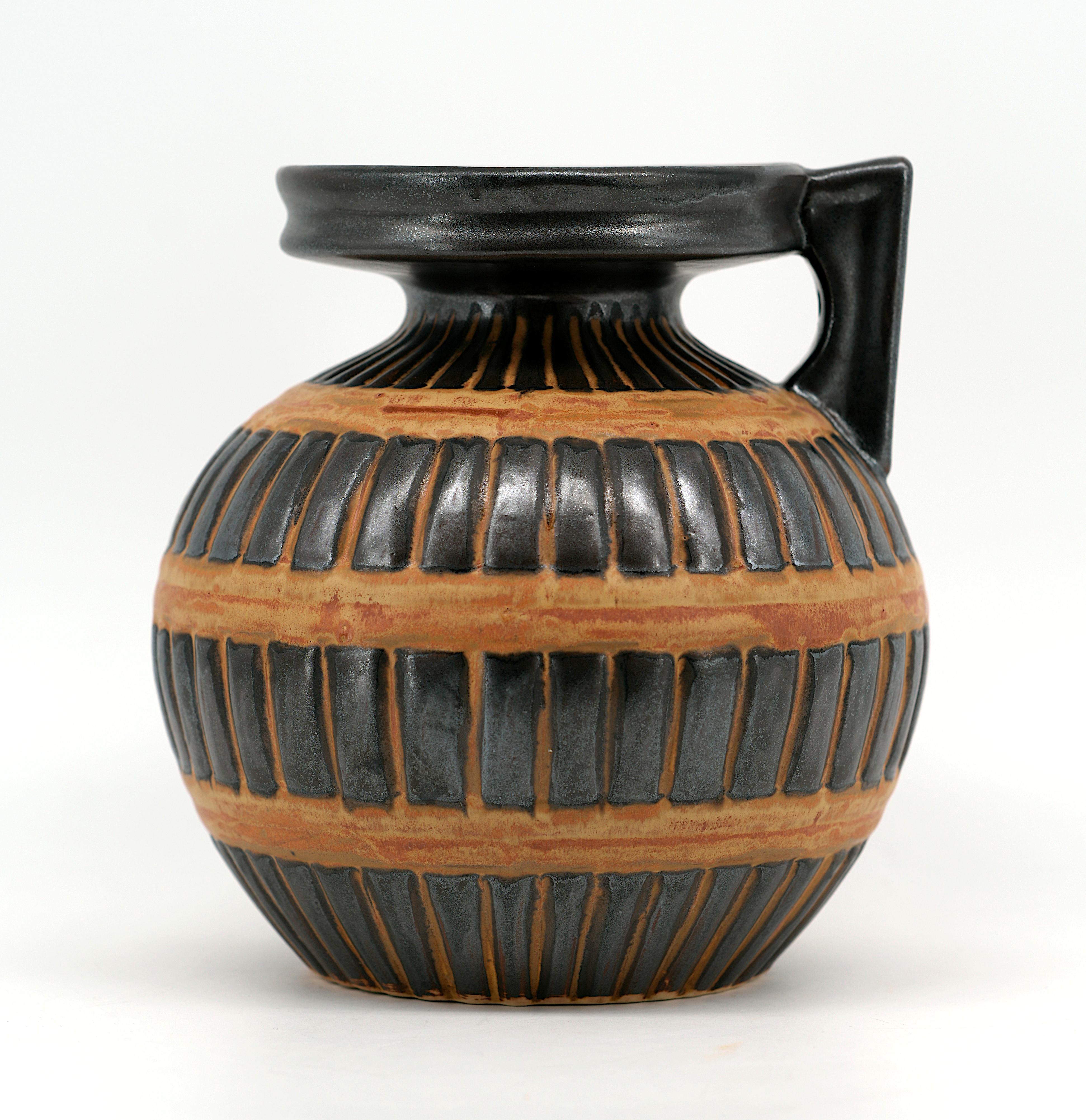 Early 20th Century ODETTA QUIMPER Art Deco Stoneware Vase, 1920 For Sale