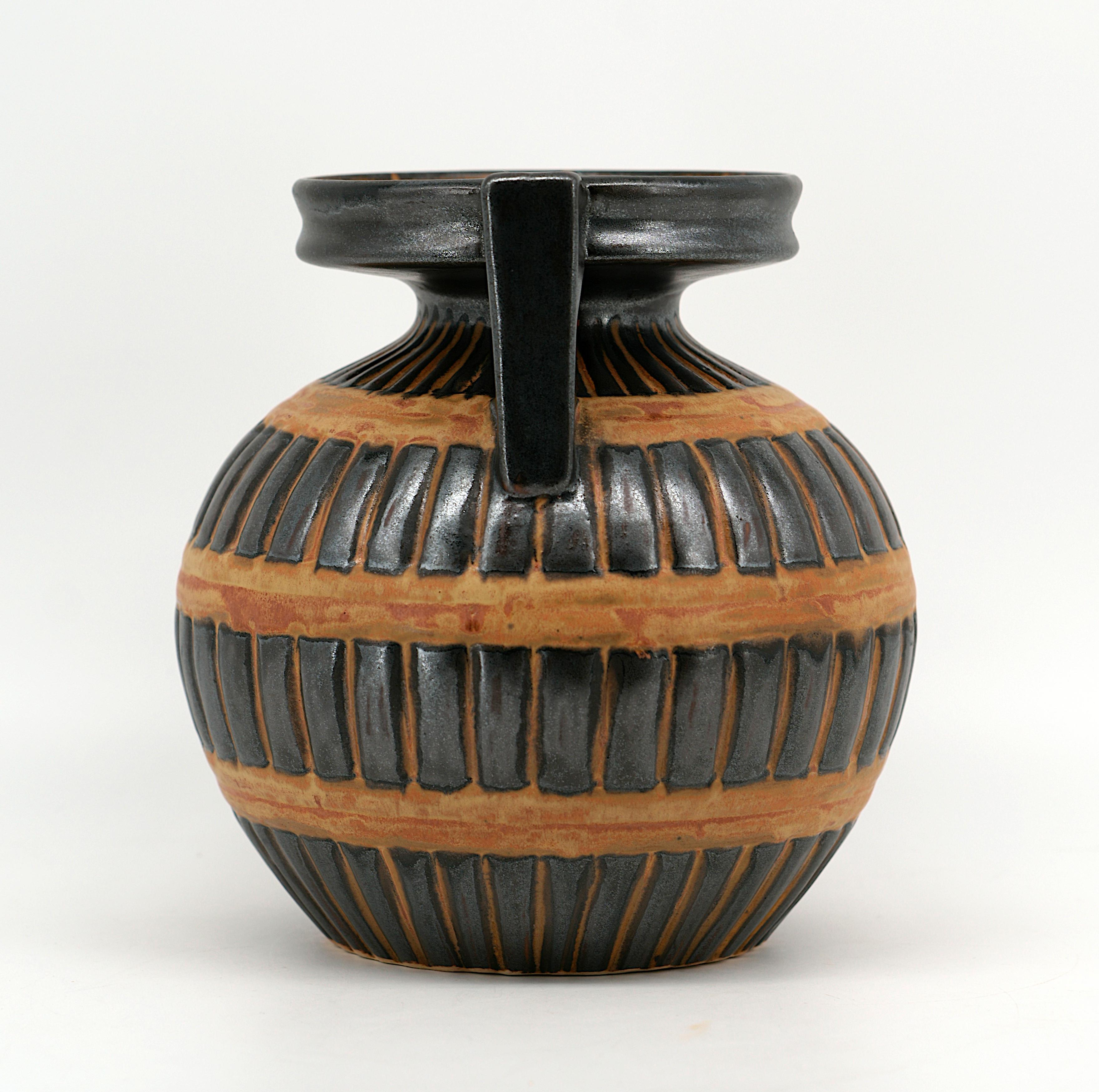 Ceramic ODETTA QUIMPER Art Deco Stoneware Vase, 1920 For Sale