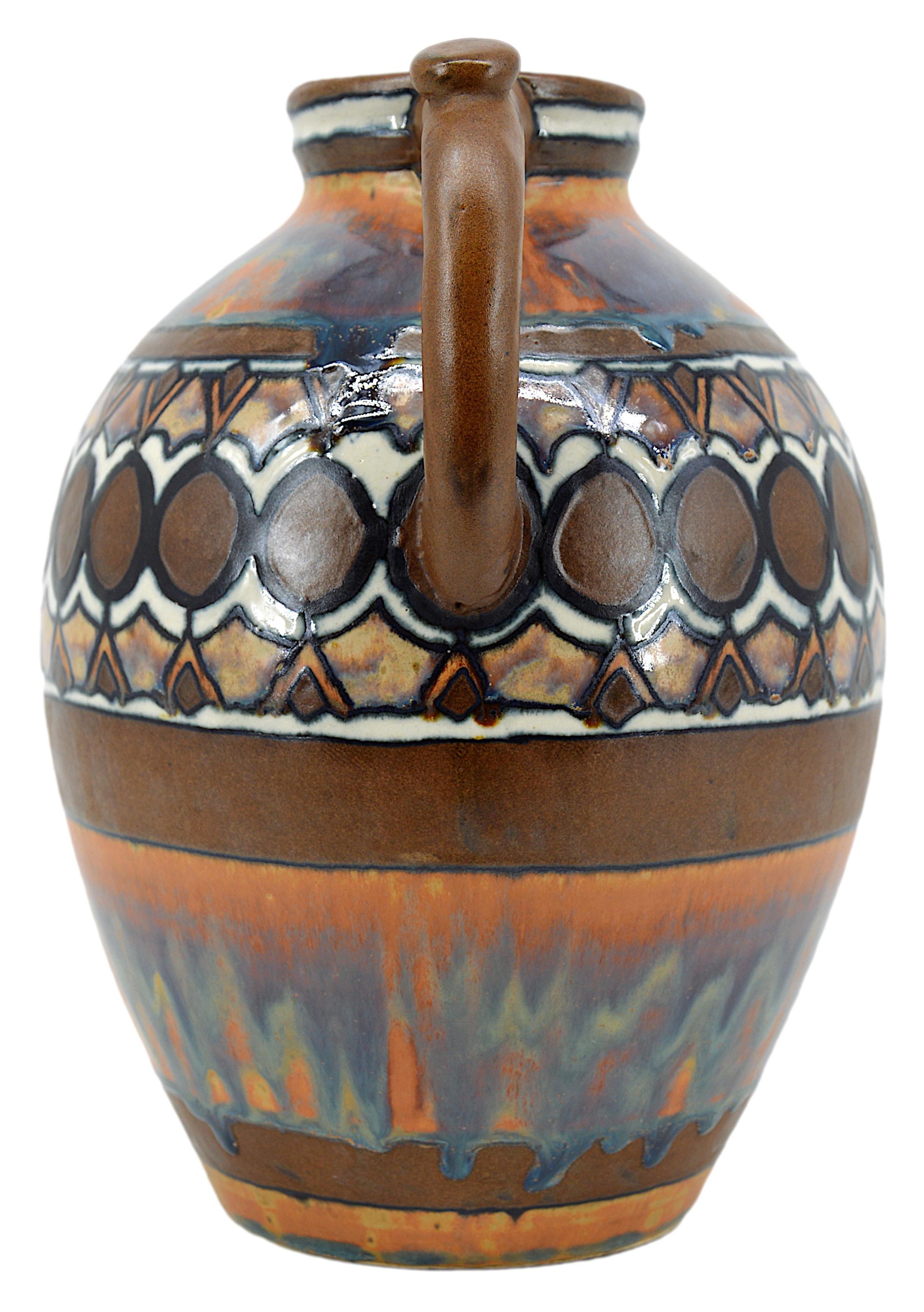 Französische Odetta Quimper-Vase aus Steingut im Art déco-Stil, 1925 im Zustand „Gut“ im Angebot in Saint-Amans-des-Cots, FR