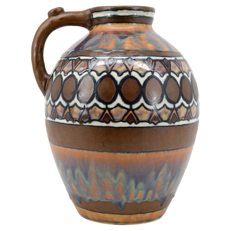 Odetta Quimper French Art Deco Stoneware Vase, 1925 For Sale