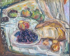Paysage de table algérien, huile sur panneau fauviste du milieu du 20e siècle
