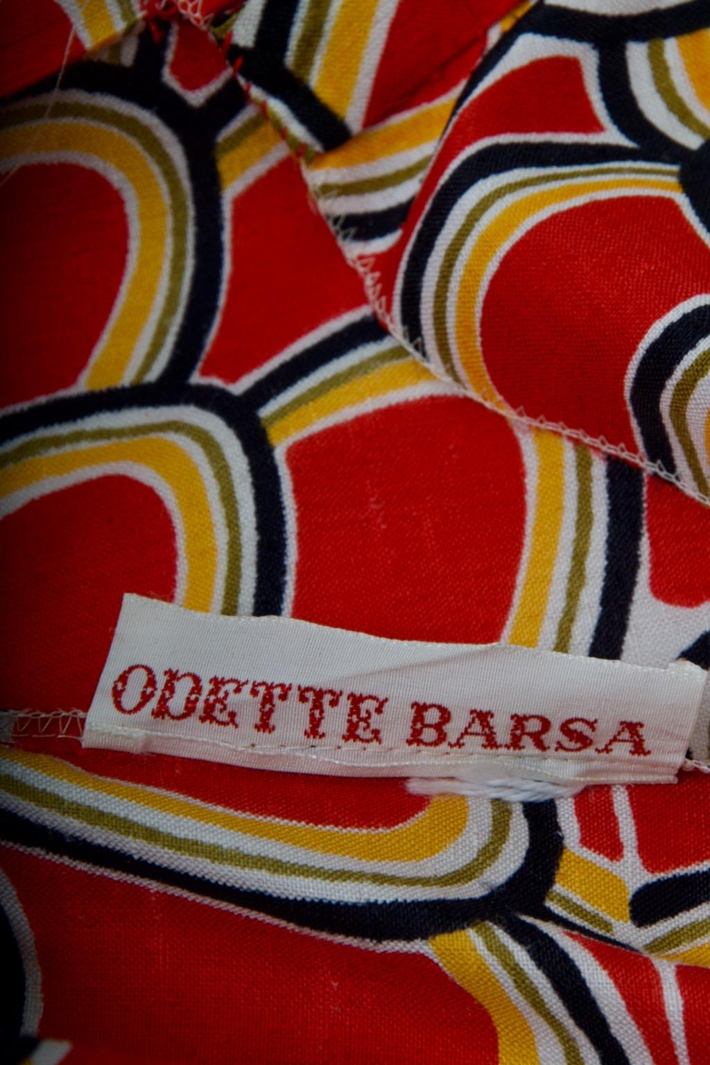 Odette Barsa - Robe longue imprimée rouge et boléro en vente 7