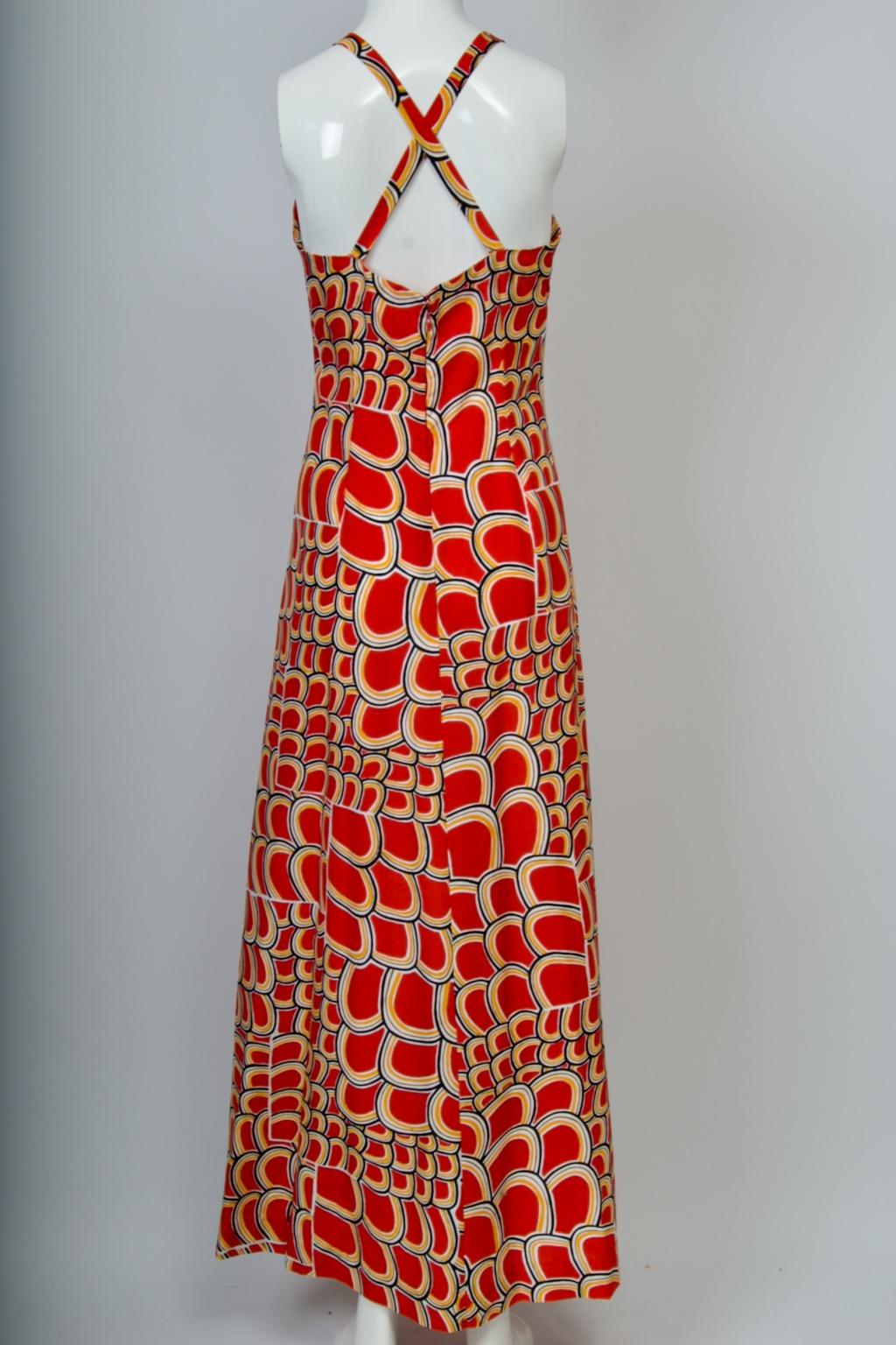 Odette Barsa - Robe longue imprimée rouge et boléro en vente 1